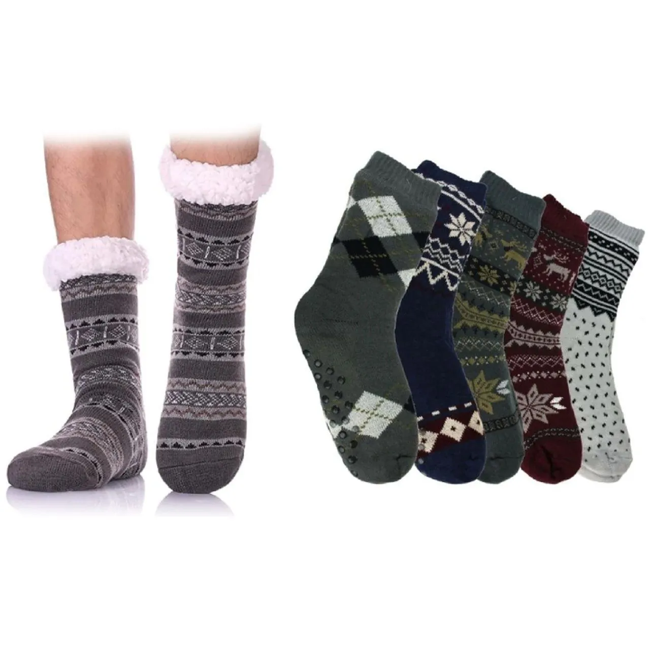 3-Pairs: Men's Assorted Soft Fluffy Sherpa Slipper Socks