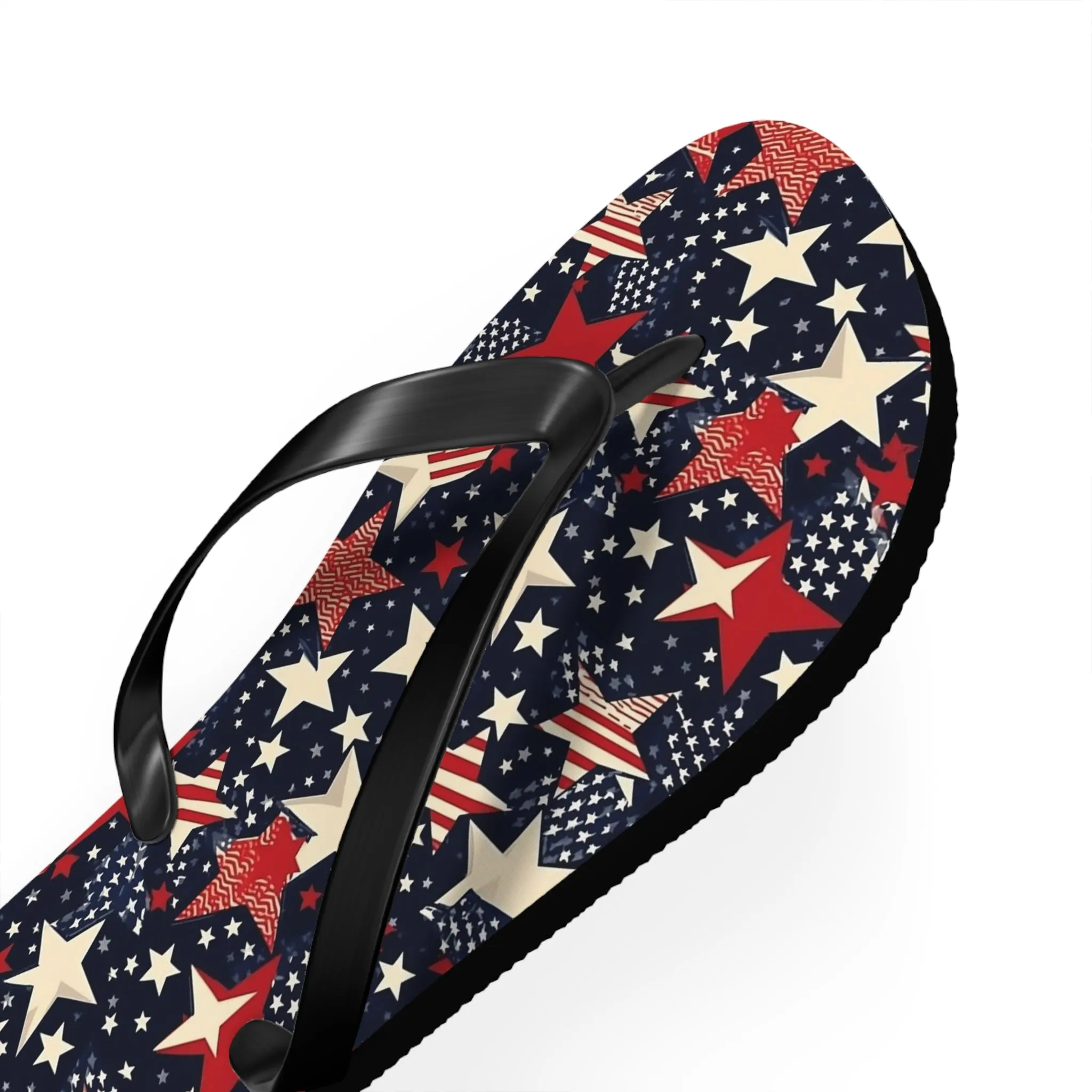 American Flag Stars Flip Flops, Stripes Red White Blue USA Patriotic 4th Comfortable Thong Sandals Woman Men Ladies Beach Print Rubber Shoes