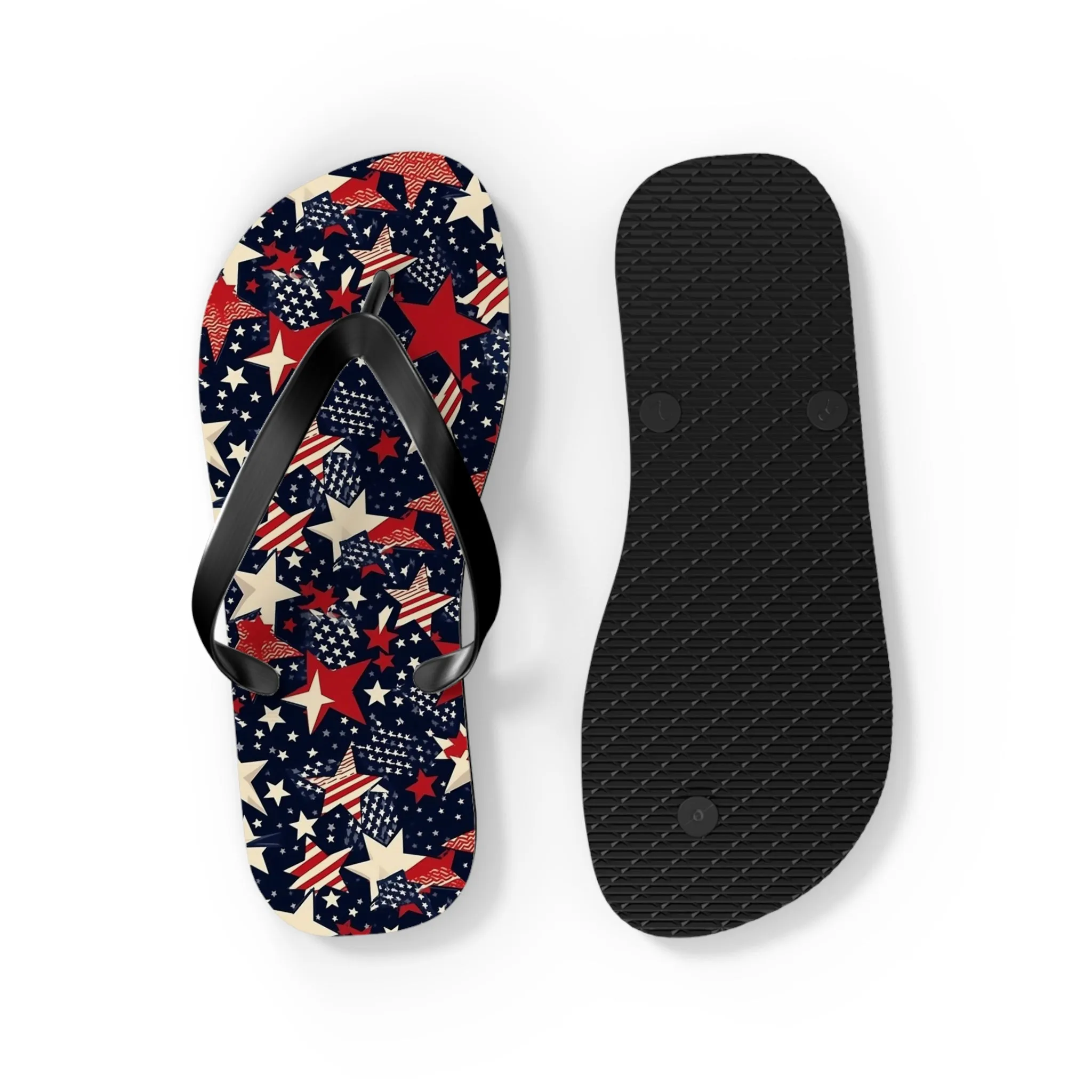 American Flag Stars Flip Flops, Stripes Red White Blue USA Patriotic 4th Comfortable Thong Sandals Woman Men Ladies Beach Print Rubber Shoes