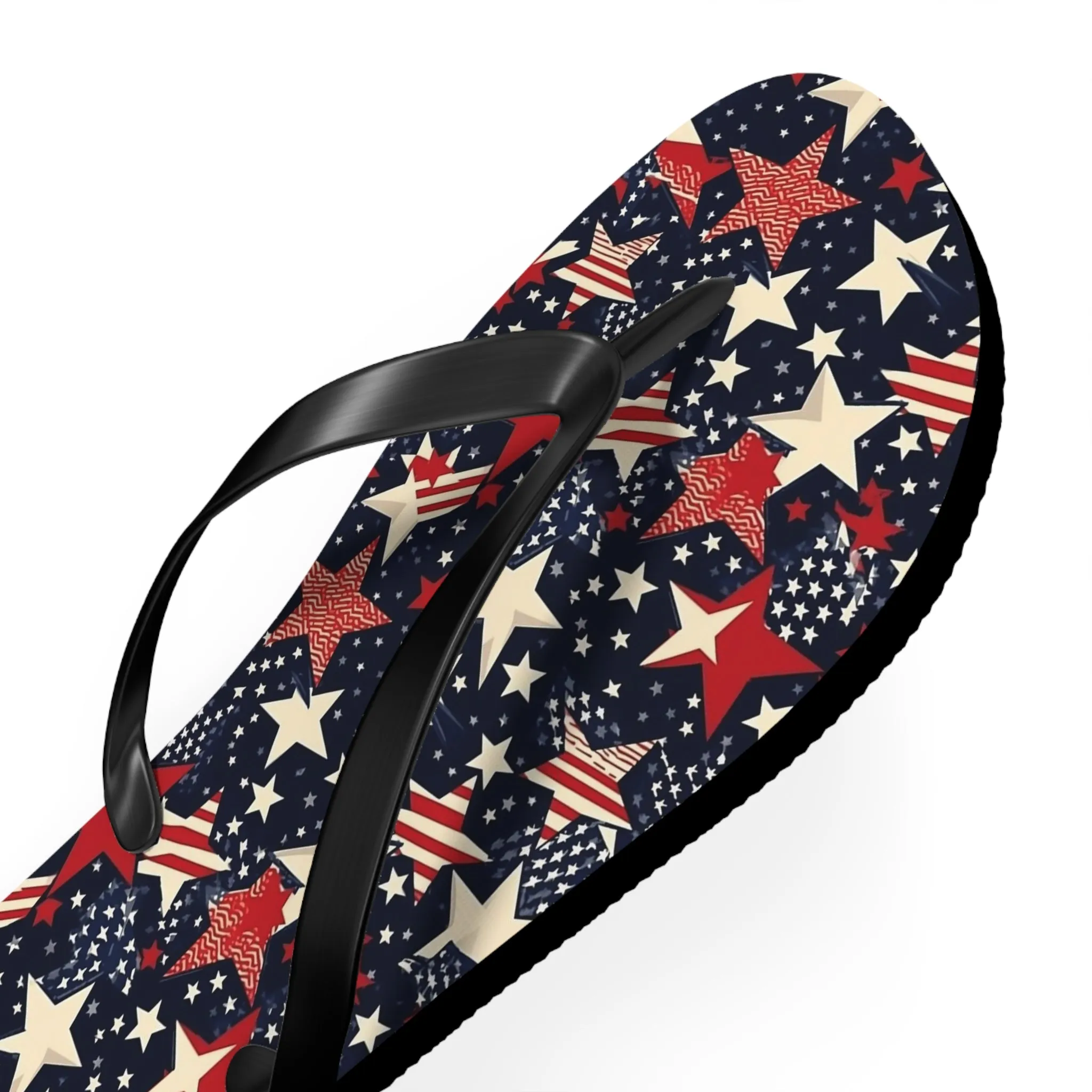 American Flag Stars Flip Flops, Stripes Red White Blue USA Patriotic 4th Comfortable Thong Sandals Woman Men Ladies Beach Print Rubber Shoes