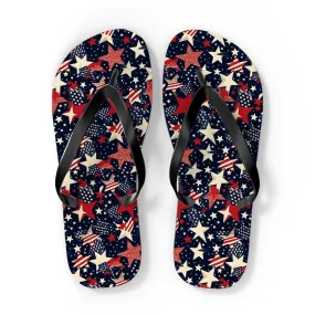 American Flag Stars Flip Flops, Stripes Red White Blue USA Patriotic 4th Comfortable Thong Sandals Woman Men Ladies Beach Print Rubber Shoes