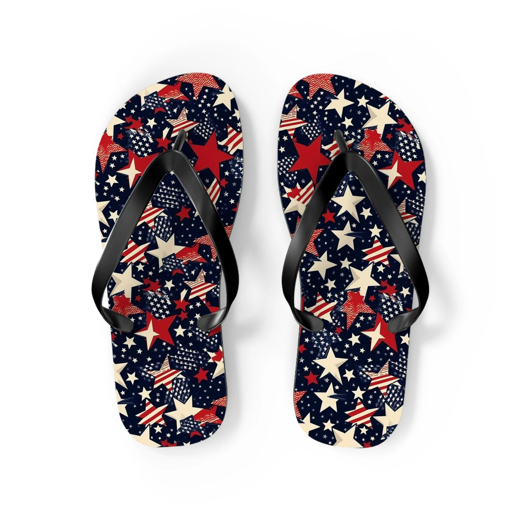 American Flag Stars Flip Flops, Stripes Red White Blue USA Patriotic 4th Comfortable Thong Sandals Woman Men Ladies Beach Print Rubber Shoes