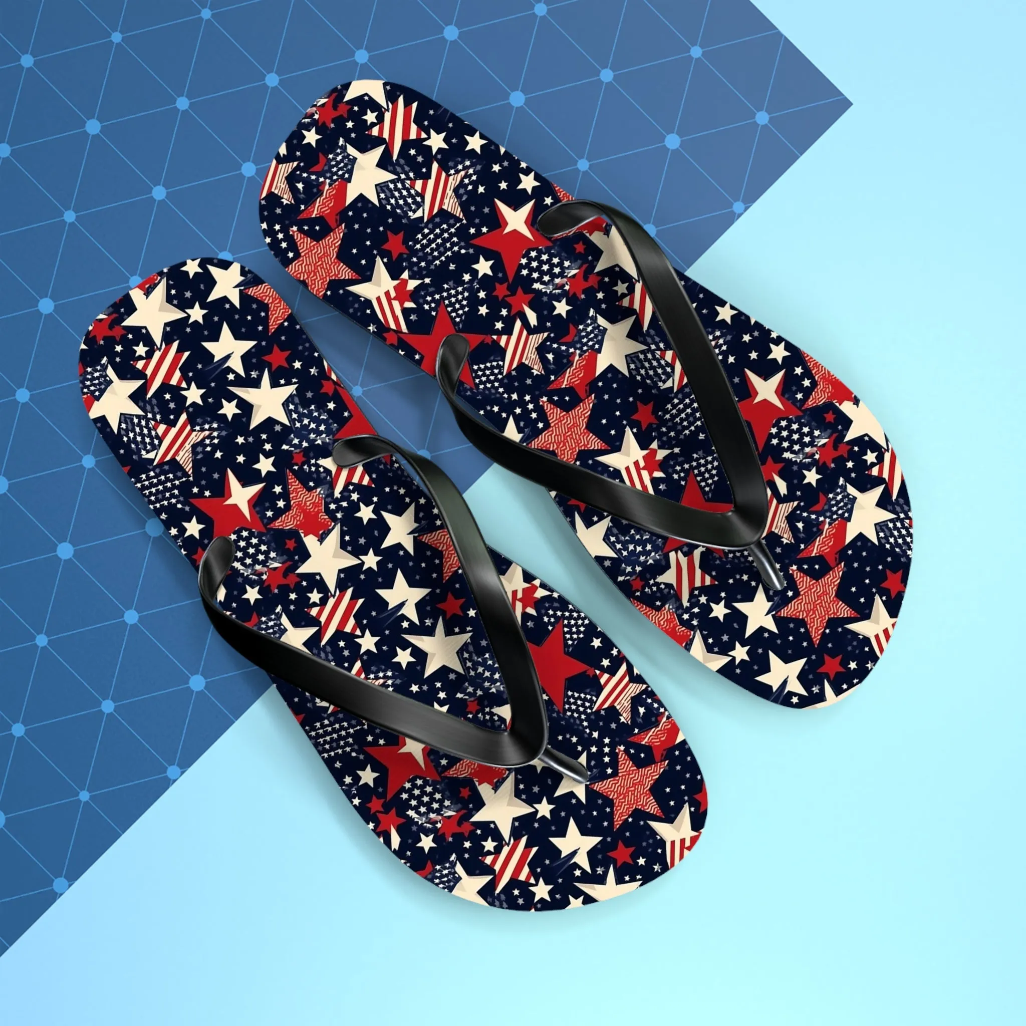 American Flag Stars Flip Flops, Stripes Red White Blue USA Patriotic 4th Comfortable Thong Sandals Woman Men Ladies Beach Print Rubber Shoes