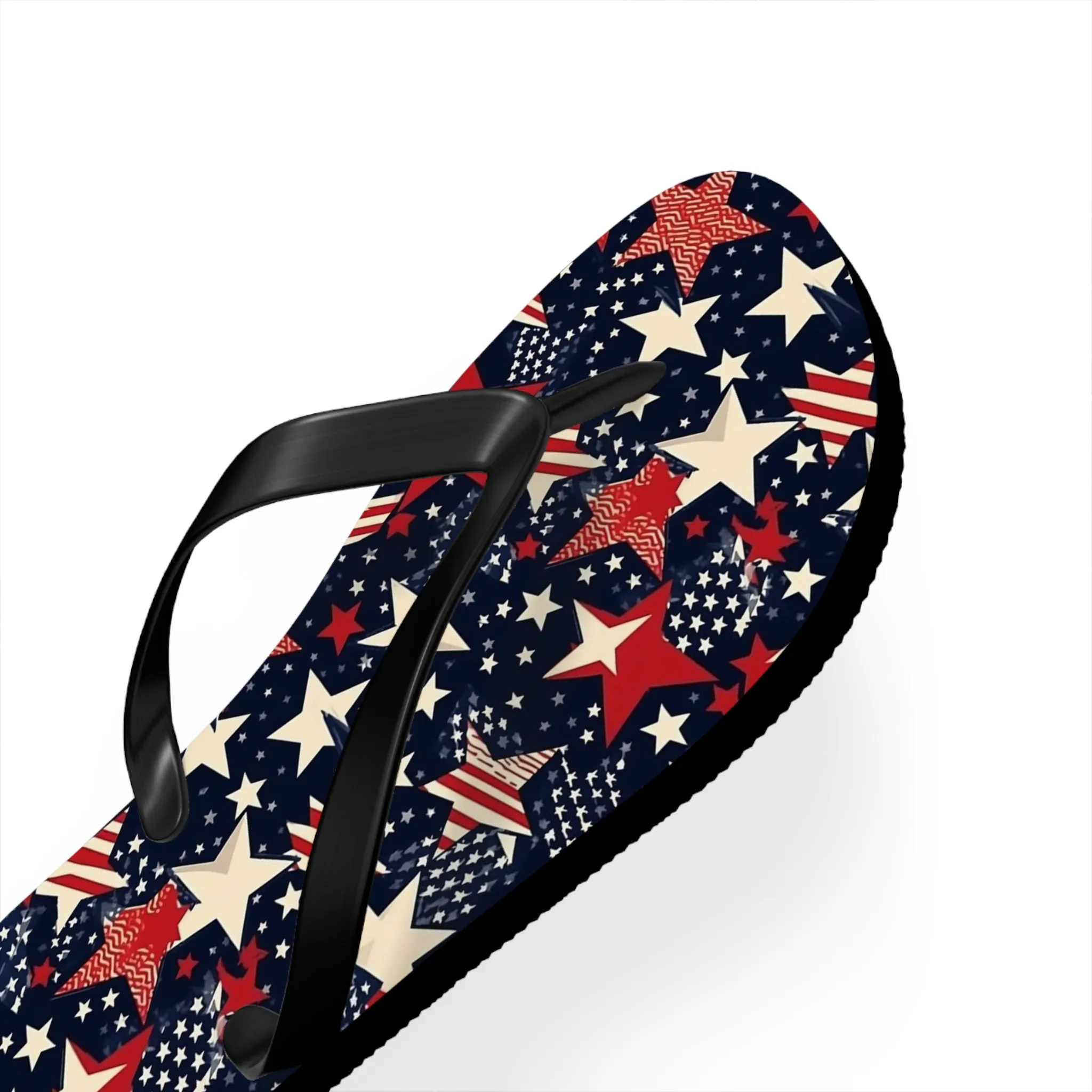 American Flag Stars Flip Flops, Stripes Red White Blue USA Patriotic 4th Comfortable Thong Sandals Woman Men Ladies Beach Print Rubber Shoes