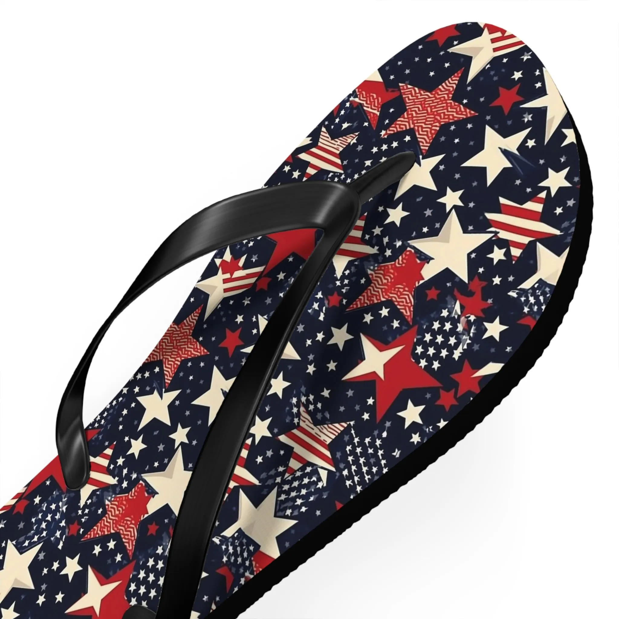 American Flag Stars Flip Flops, Stripes Red White Blue USA Patriotic 4th Comfortable Thong Sandals Woman Men Ladies Beach Print Rubber Shoes