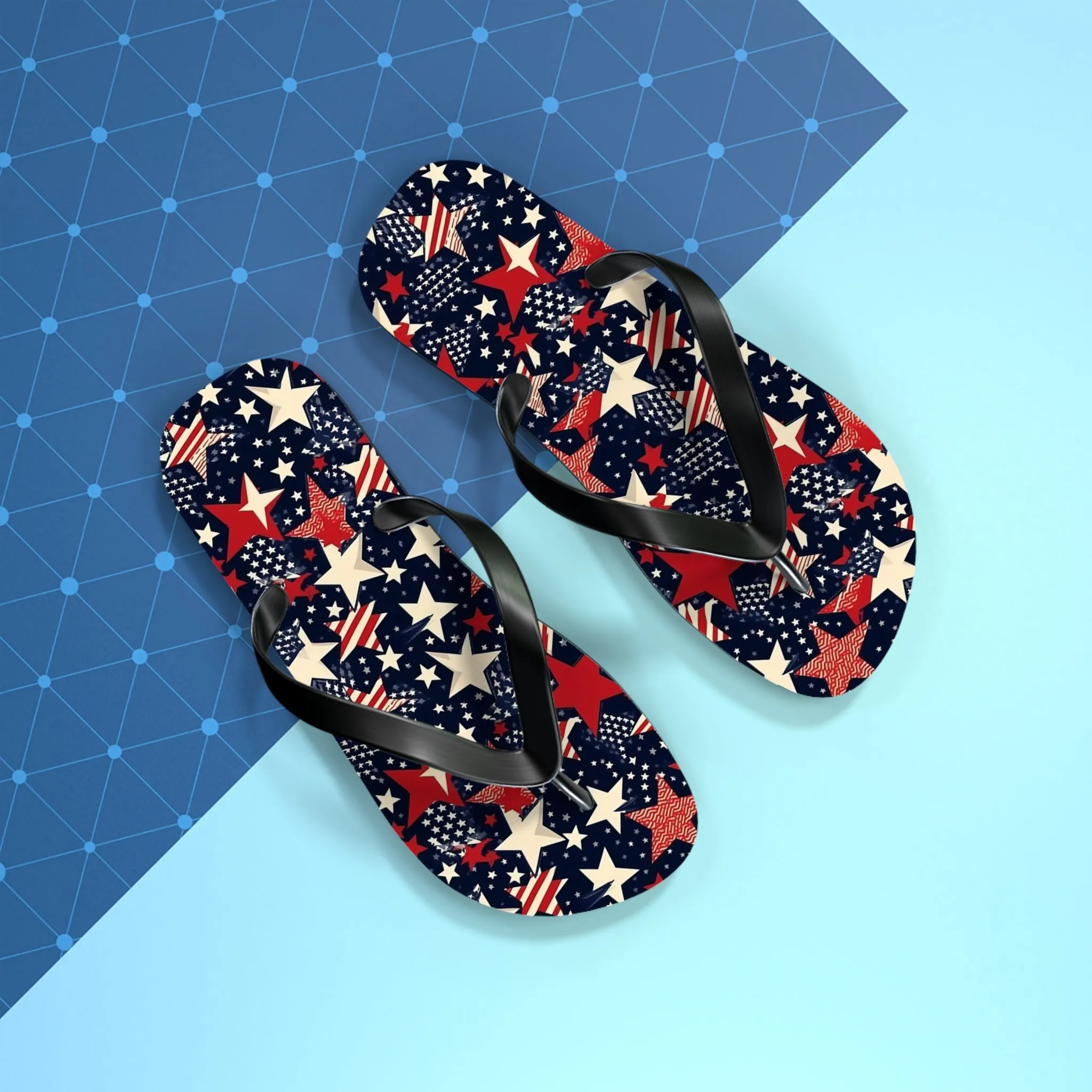 American Flag Stars Flip Flops, Stripes Red White Blue USA Patriotic 4th Comfortable Thong Sandals Woman Men Ladies Beach Print Rubber Shoes