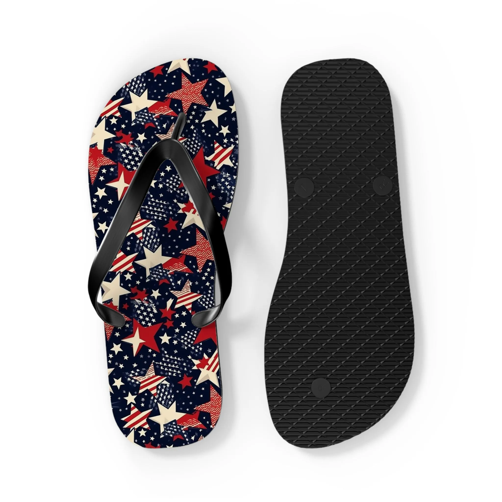 American Flag Stars Flip Flops, Stripes Red White Blue USA Patriotic 4th Comfortable Thong Sandals Woman Men Ladies Beach Print Rubber Shoes