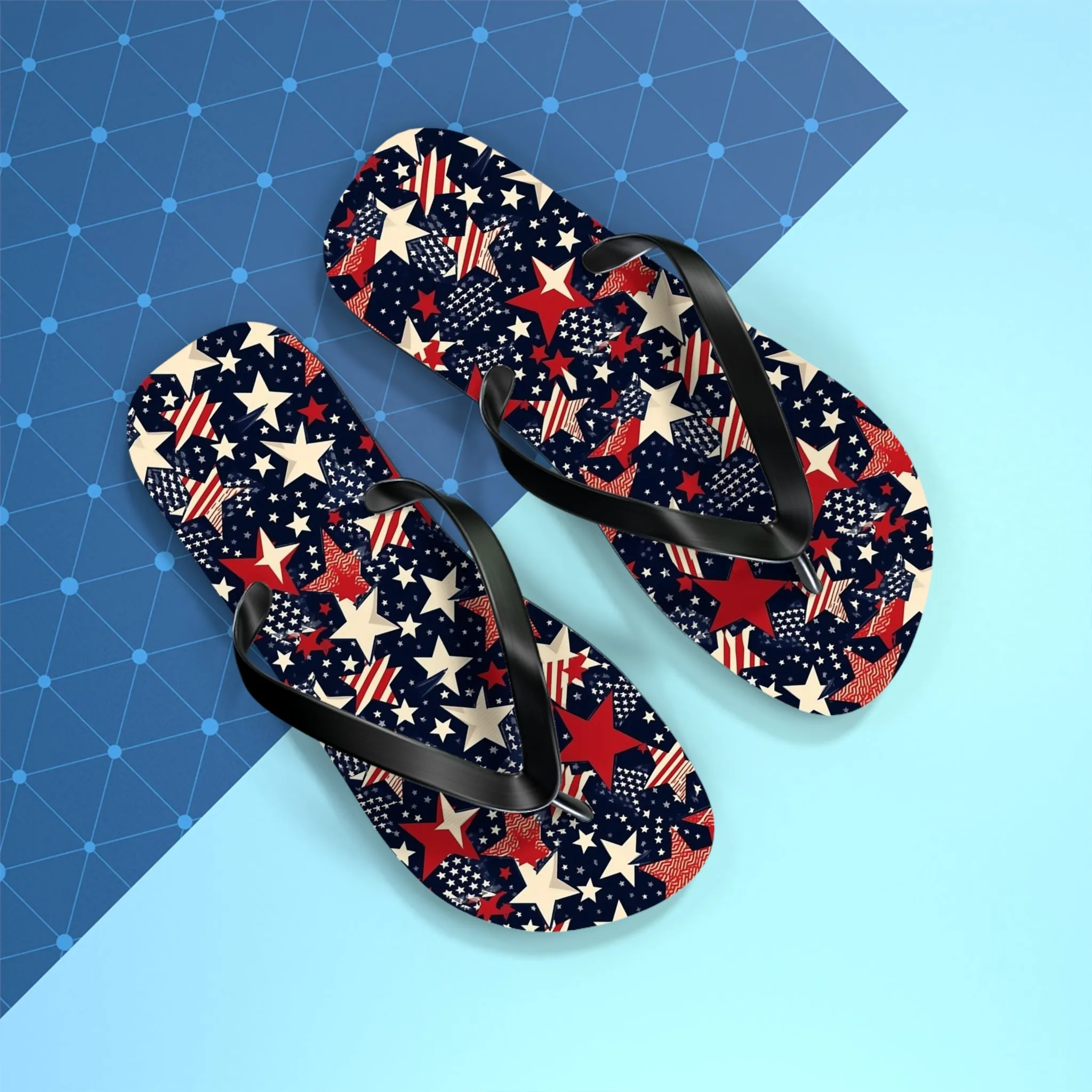 American Flag Stars Flip Flops, Stripes Red White Blue USA Patriotic 4th Comfortable Thong Sandals Woman Men Ladies Beach Print Rubber Shoes