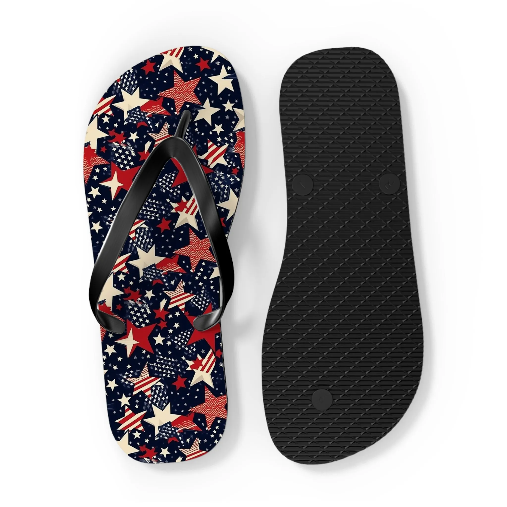 American Flag Stars Flip Flops, Stripes Red White Blue USA Patriotic 4th Comfortable Thong Sandals Woman Men Ladies Beach Print Rubber Shoes