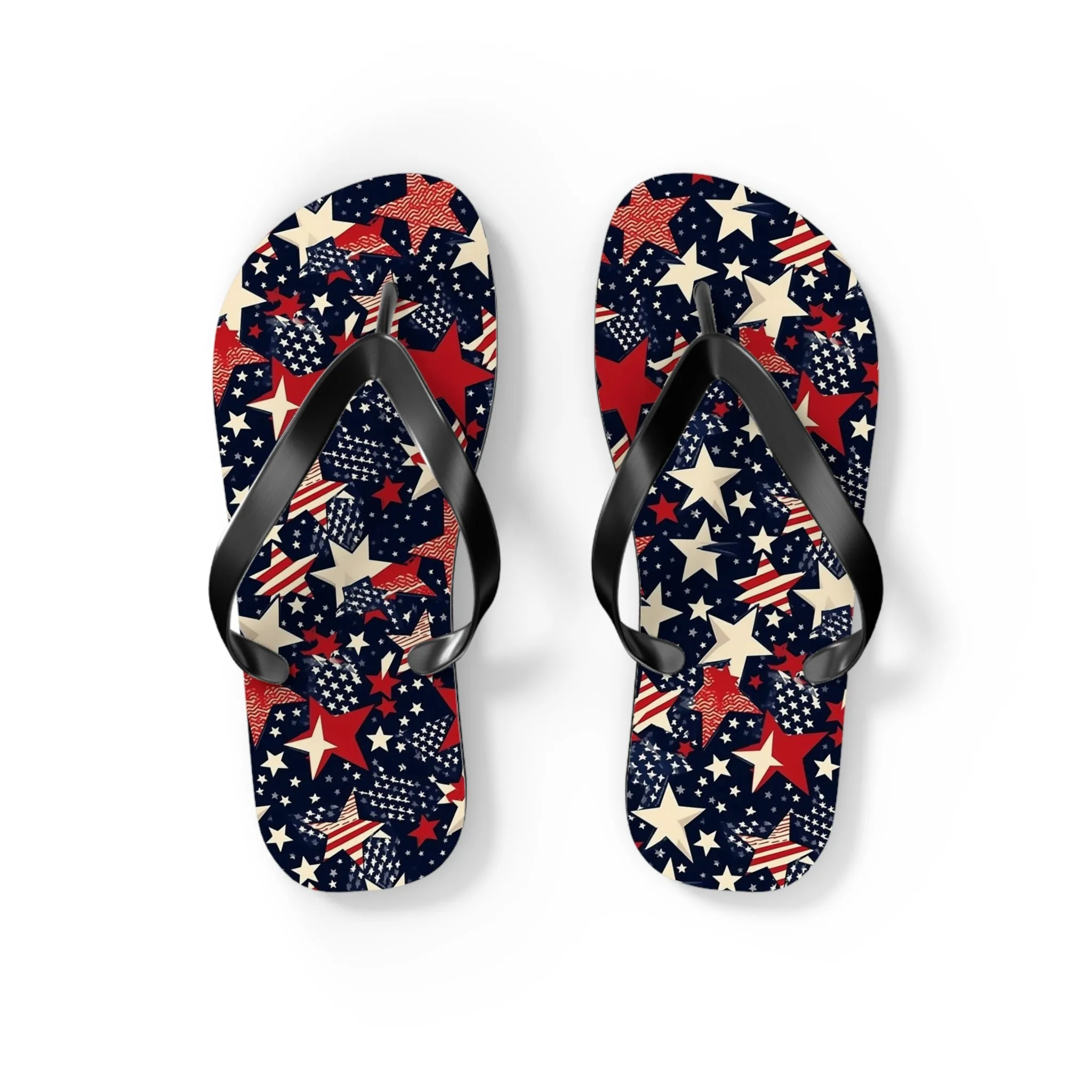 American Flag Stars Flip Flops, Stripes Red White Blue USA Patriotic 4th Comfortable Thong Sandals Woman Men Ladies Beach Print Rubber Shoes