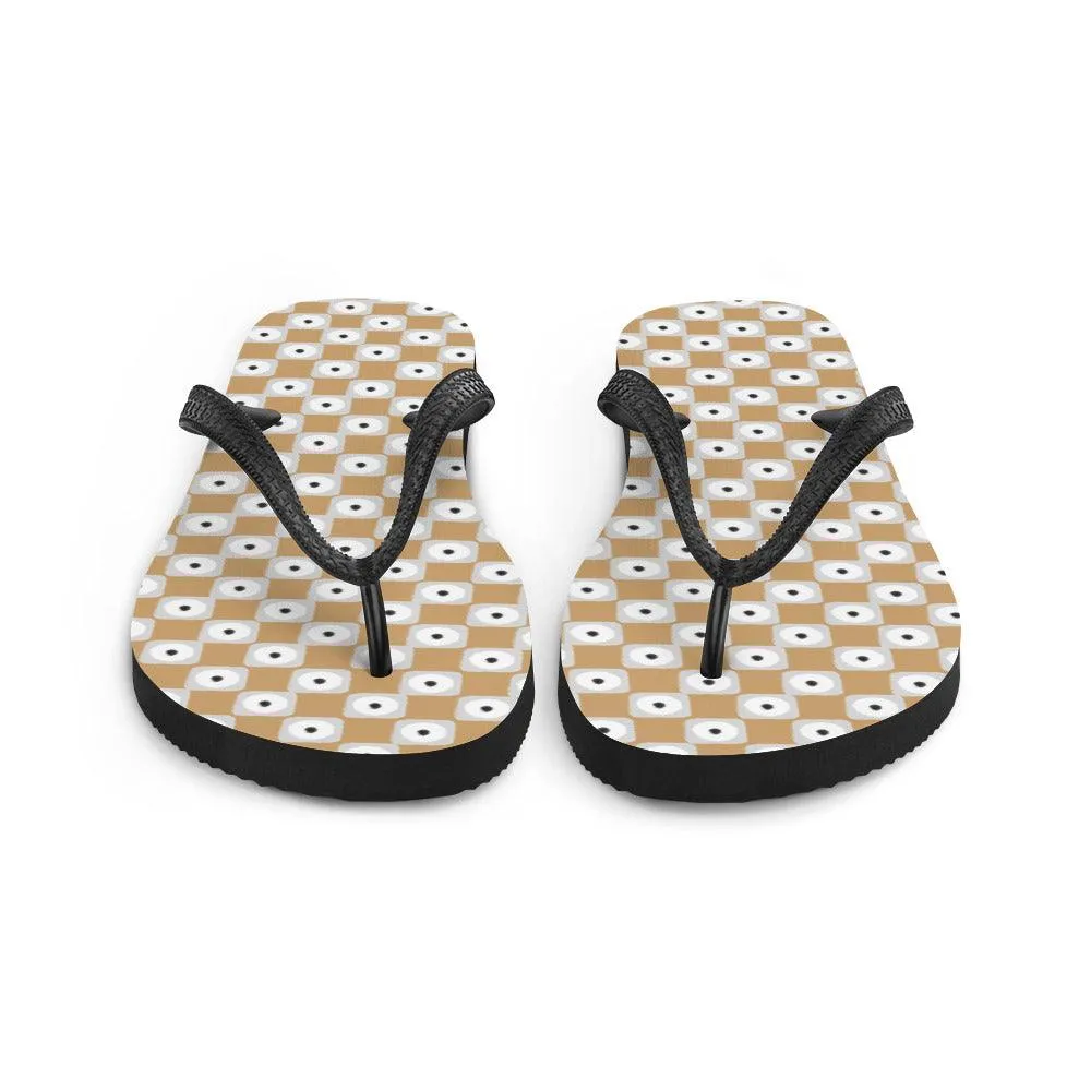 Beige and White Chequered Design. Flip-Flops