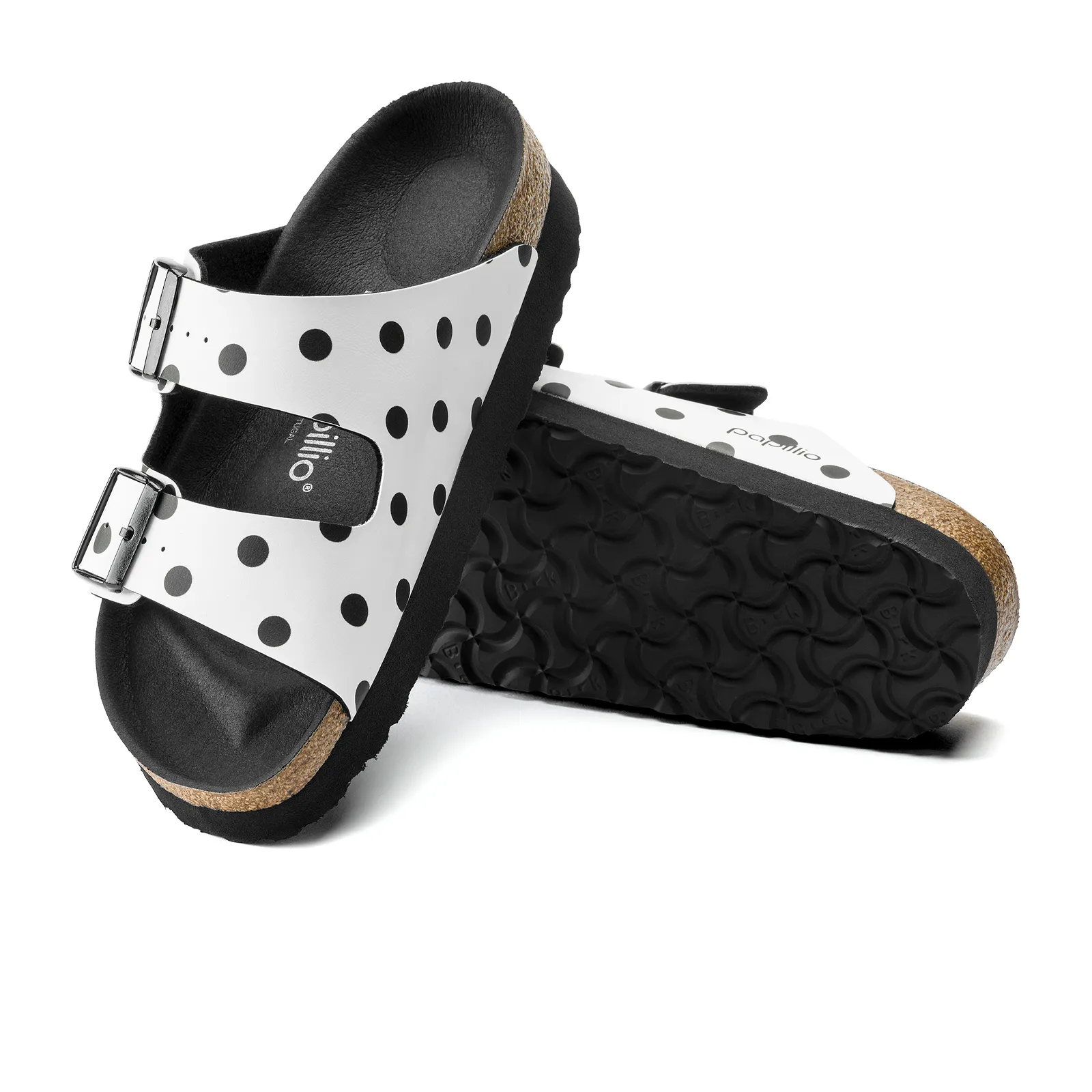 Birkenstock Arizona Slide Sandal (Women) - White/Black Dots Birko-Flor