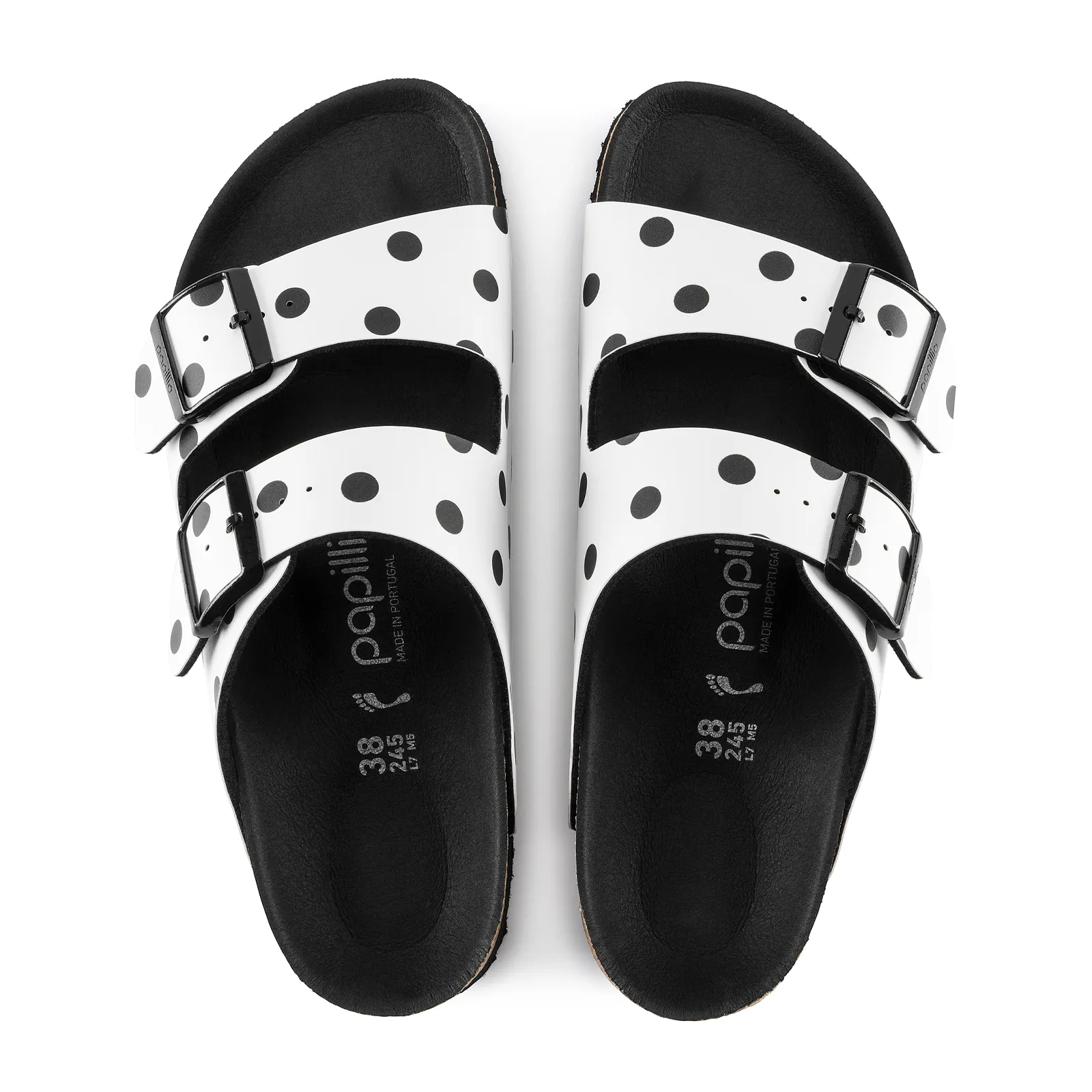 Birkenstock Arizona Slide Sandal (Women) - White/Black Dots Birko-Flor