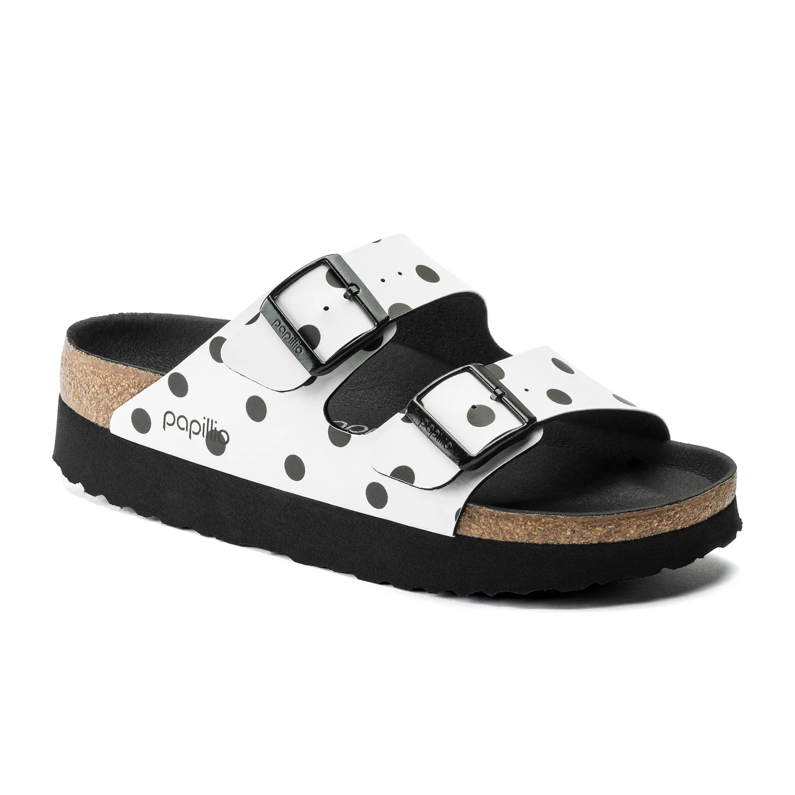 Birkenstock Arizona Slide Sandal (Women) - White/Black Dots Birko-Flor