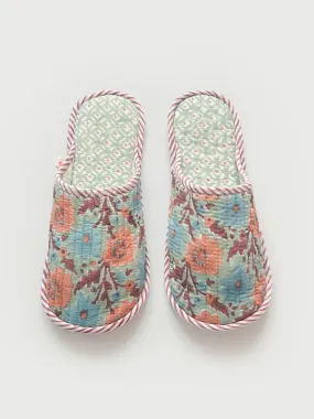 Block Print House Slippers, Duck Egg