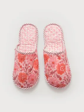 Block Print House Slippers, Vintage Pink