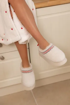 Cream Borg Platform Slippers