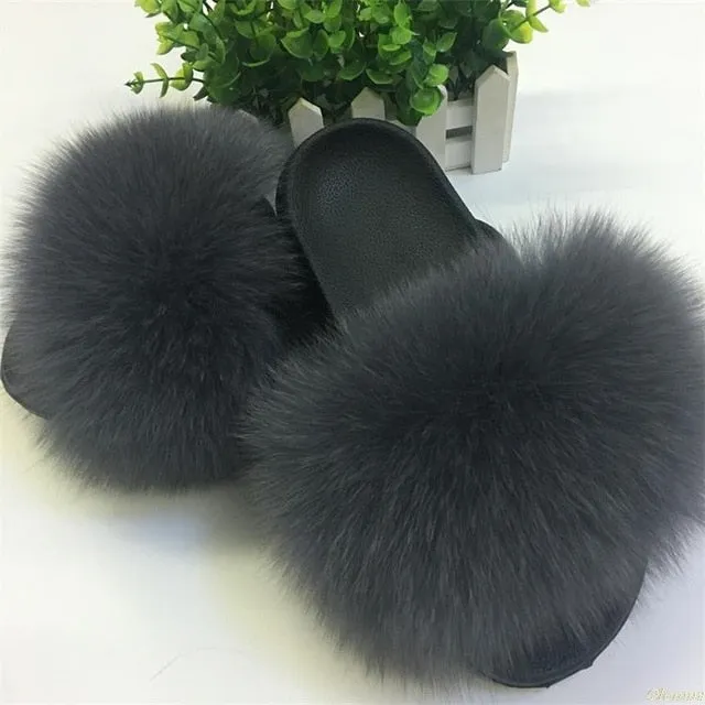 Cute Plush Fox Hair Fluffy Furry Slippers