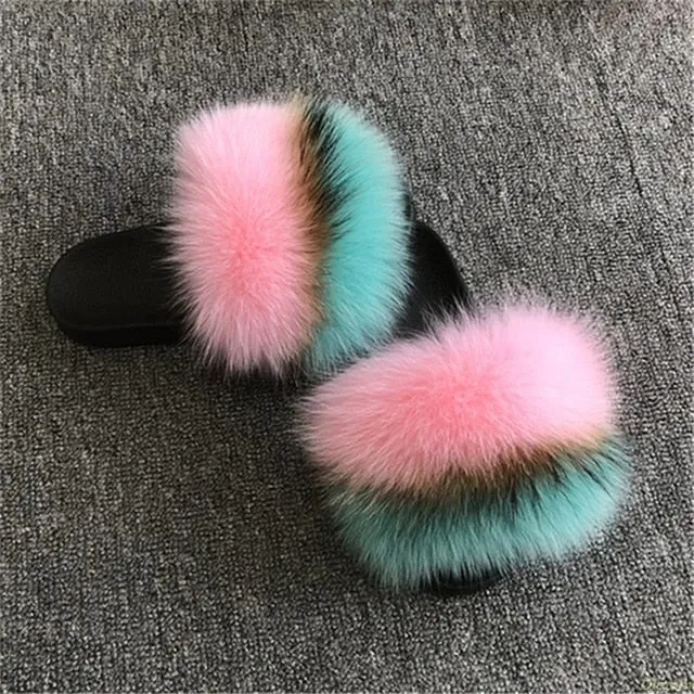 Cute Plush Fox Hair Fluffy Furry Slippers