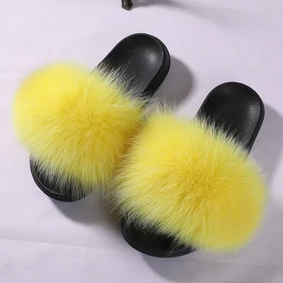 Cute Plush Fox Hair Fluffy Furry Slippers