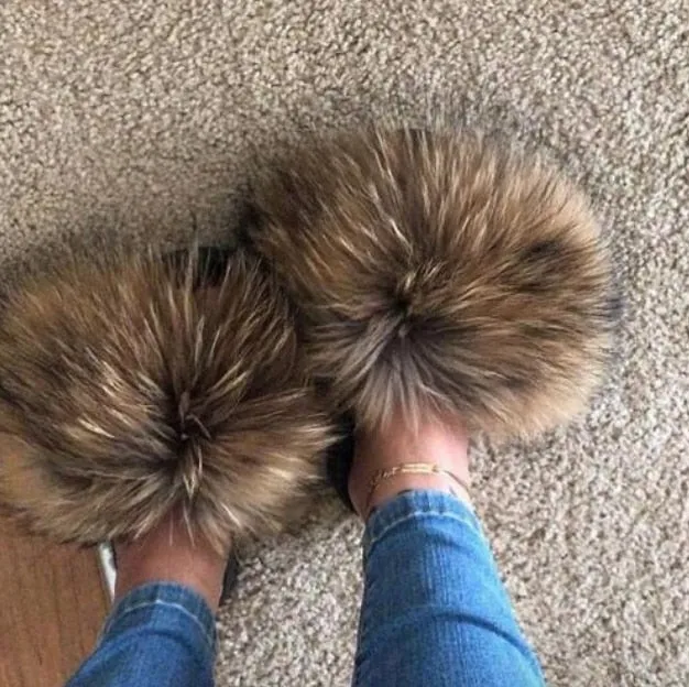 Cute Plush Fox Hair Fluffy Furry Slippers