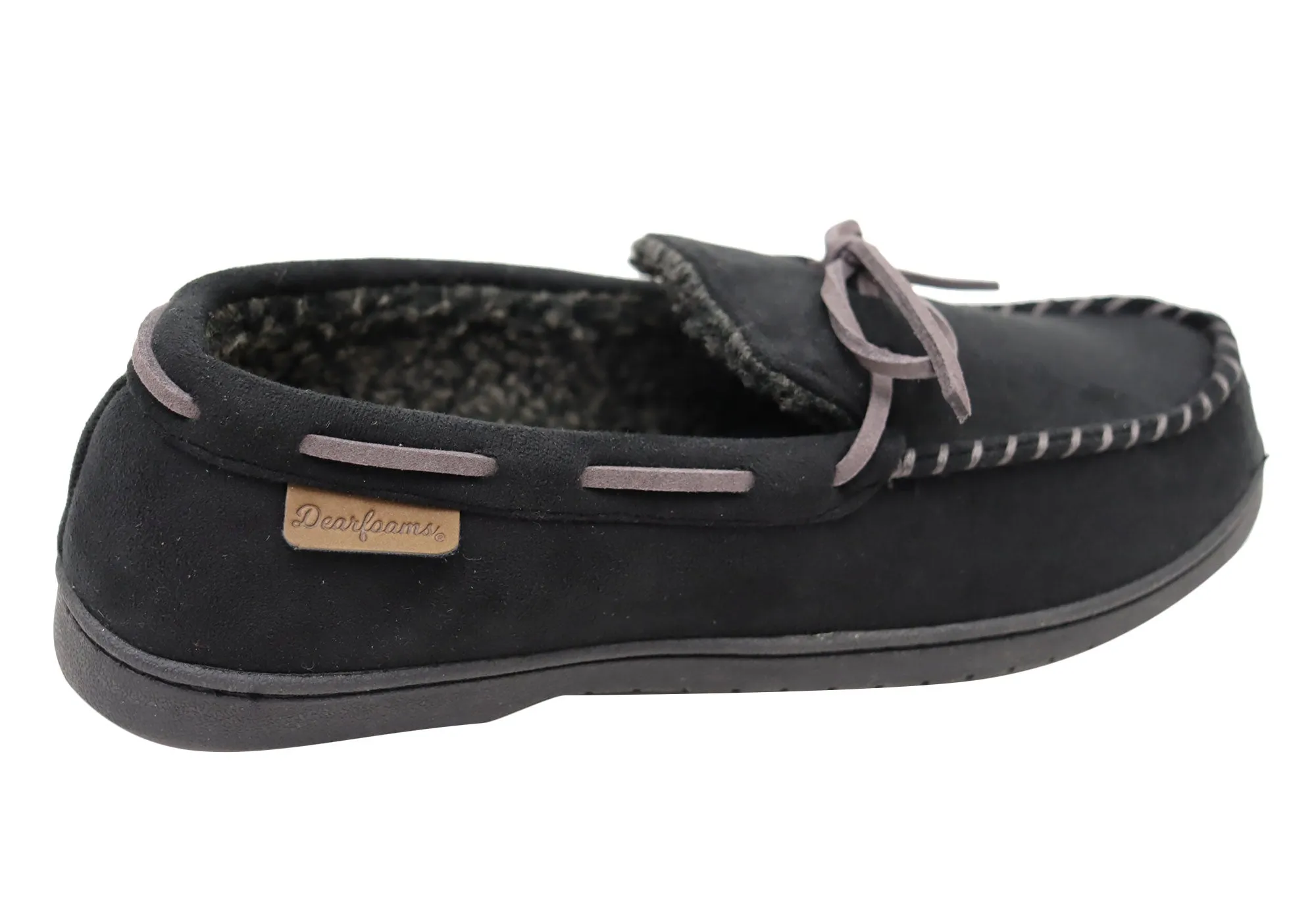 Dearfoams Mens Toby Microsuede Moccasin With Whipstitch & Tie Slippers