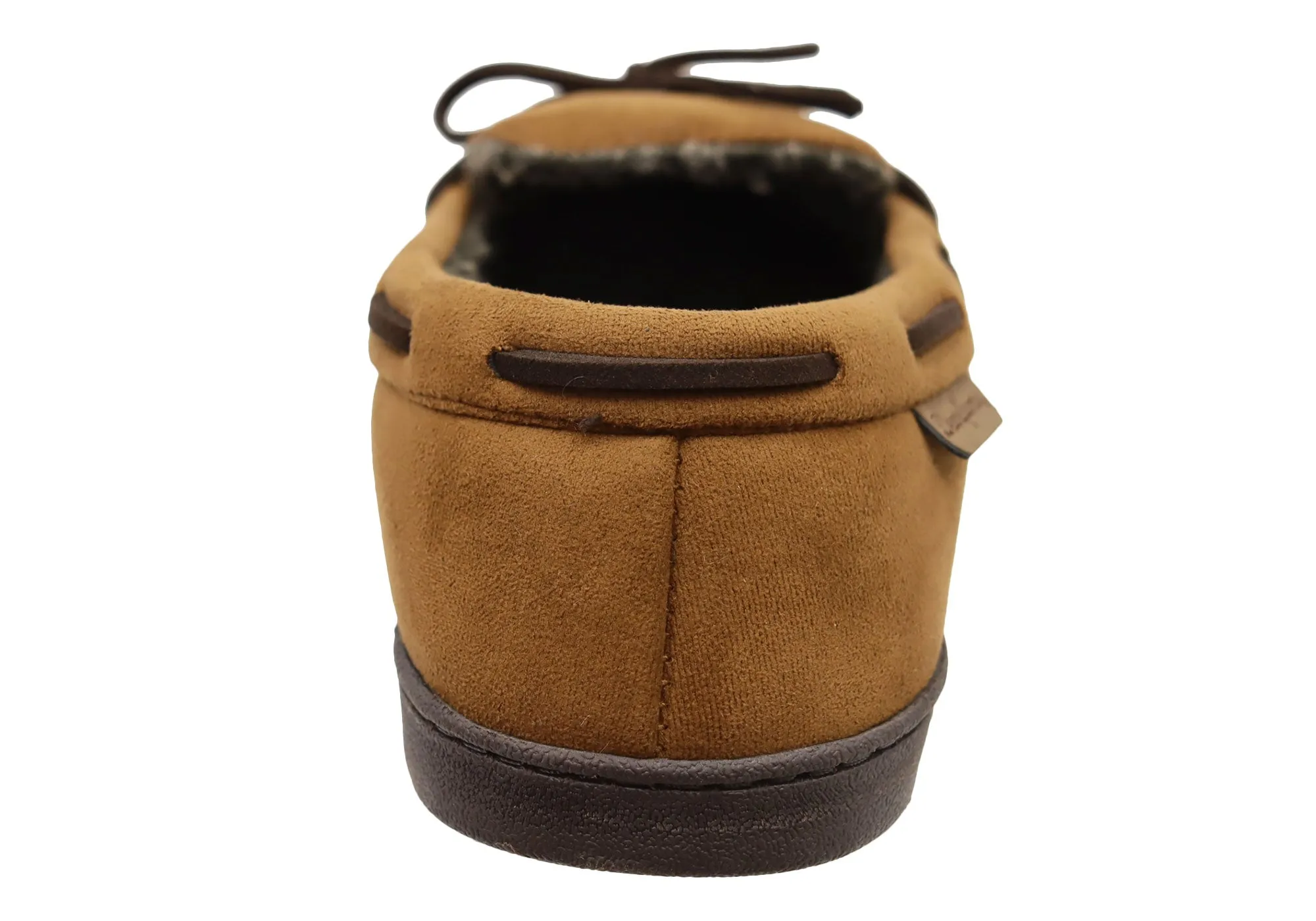 Dearfoams Mens Toby Microsuede Moccasin With Whipstitch & Tie Slippers