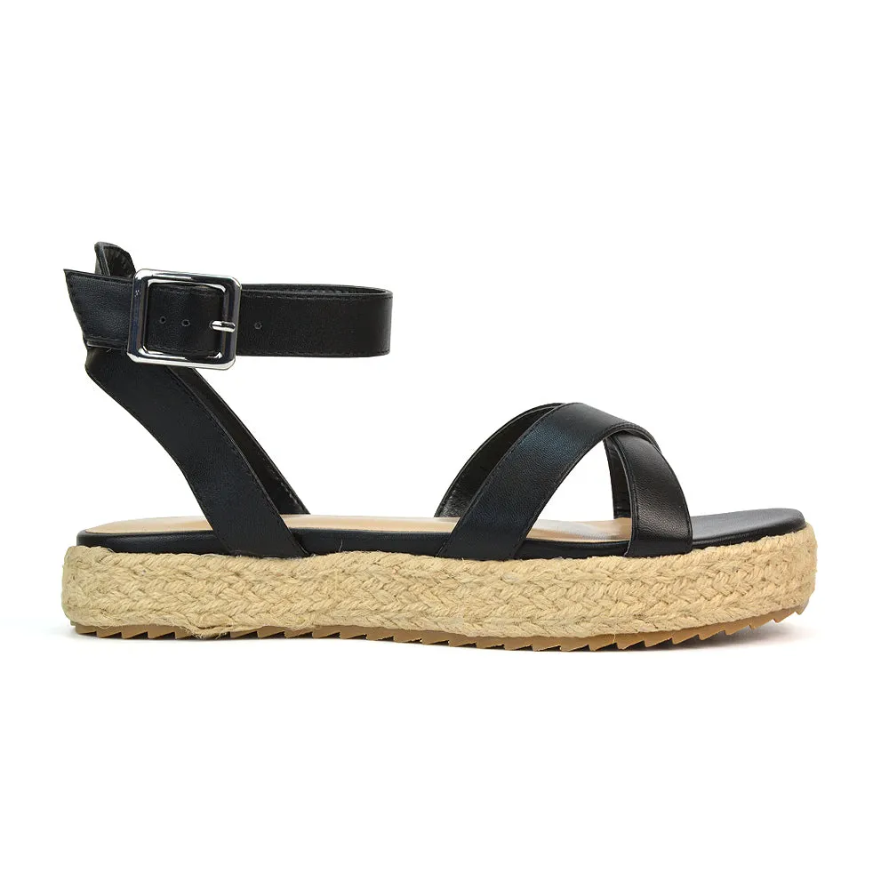 Fran Flatform Strappy Espadrille Flat Summer Sandals In Gold Metallic