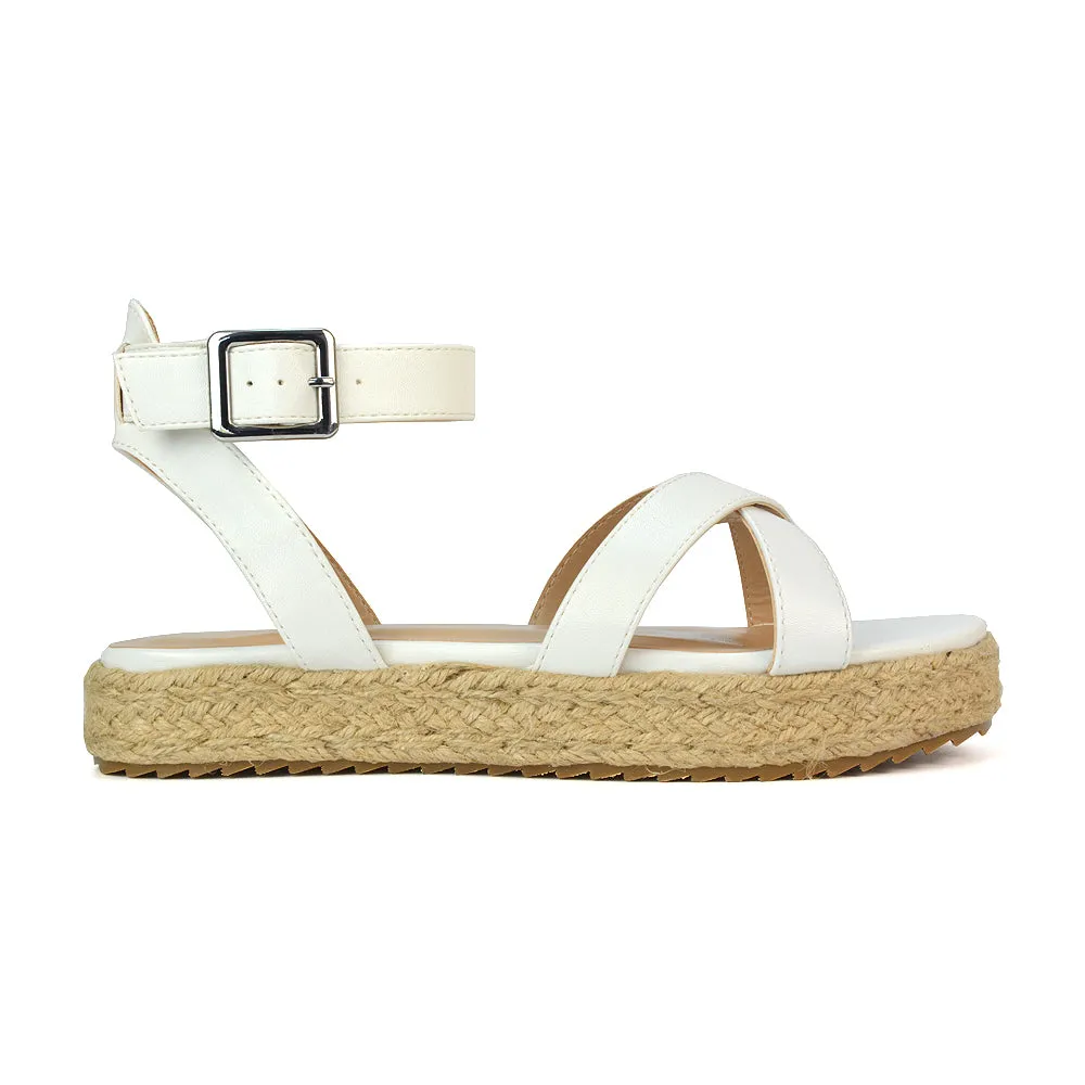 Fran Flatform Strappy Espadrille Flat Summer Sandals In Gold Metallic