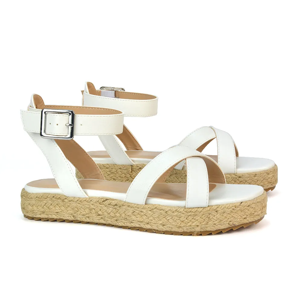 Fran Flatform Strappy Espadrille Flat Summer Sandals In Gold Metallic