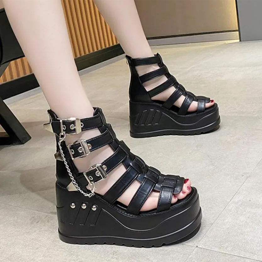 Funki Buys | Shoes | Women's Buckle Platform Gothic Sandals