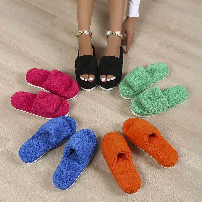 Fur platform slippers women 2022 trend korean winter warm Thick Bottom slippers