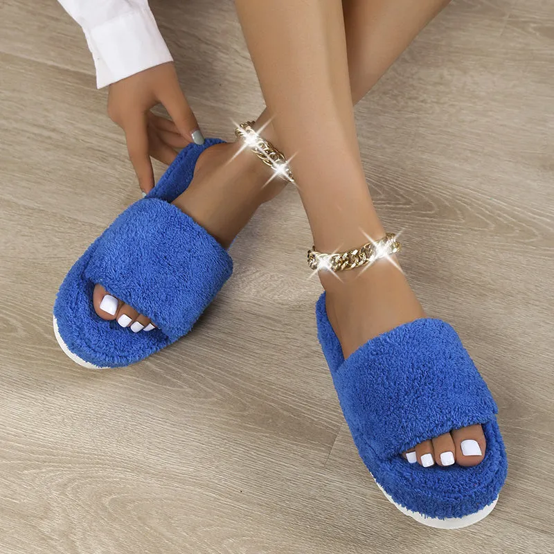 Fur platform slippers women 2022 trend korean winter warm Thick Bottom slippers