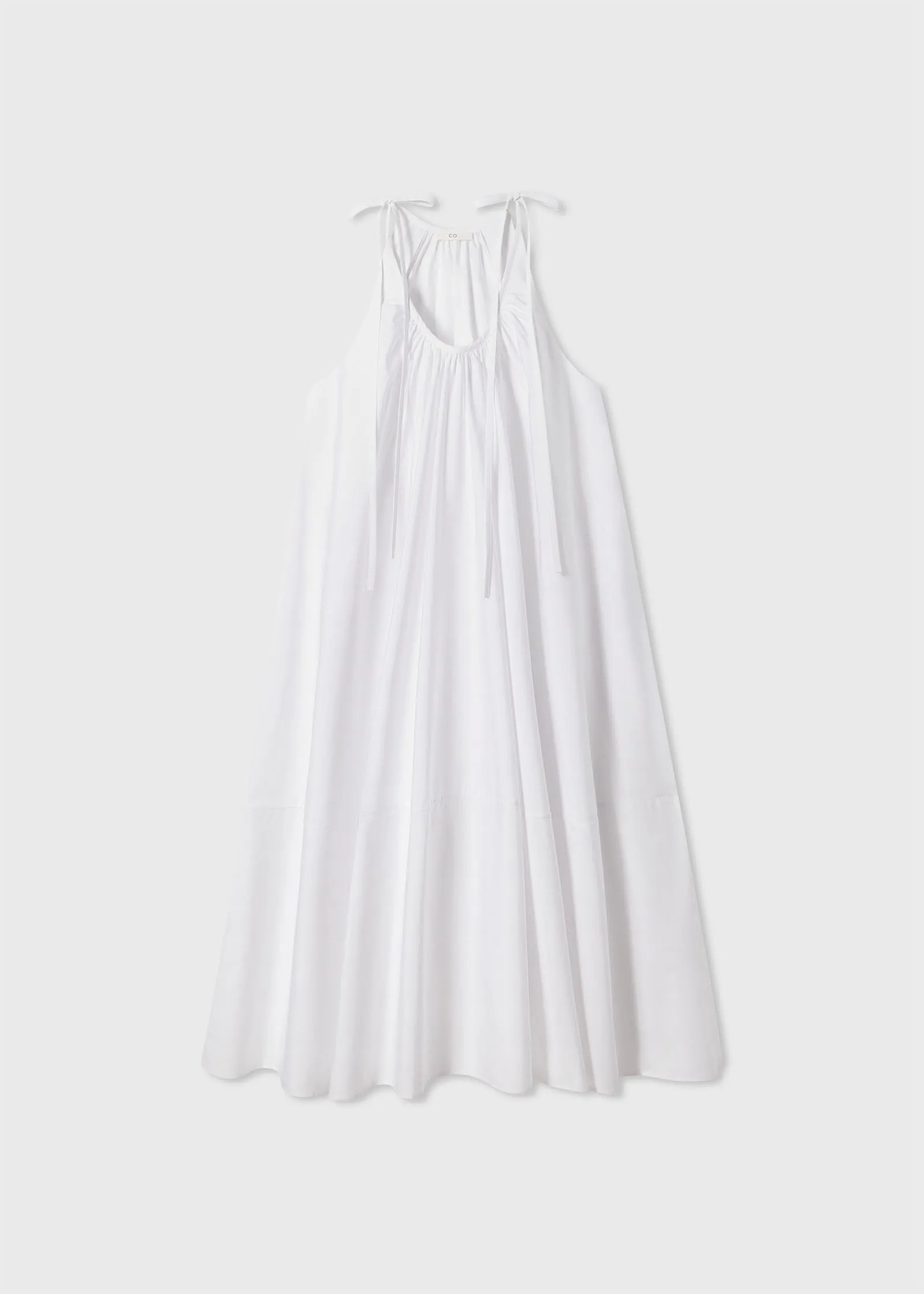 Gathered Halter Dress in Cotton Poplin - White