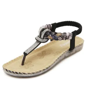 Gladiator Style Women's Summer T-Strap Sandals With Elastic Band