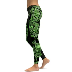 Green Ornamental Skull Leggings