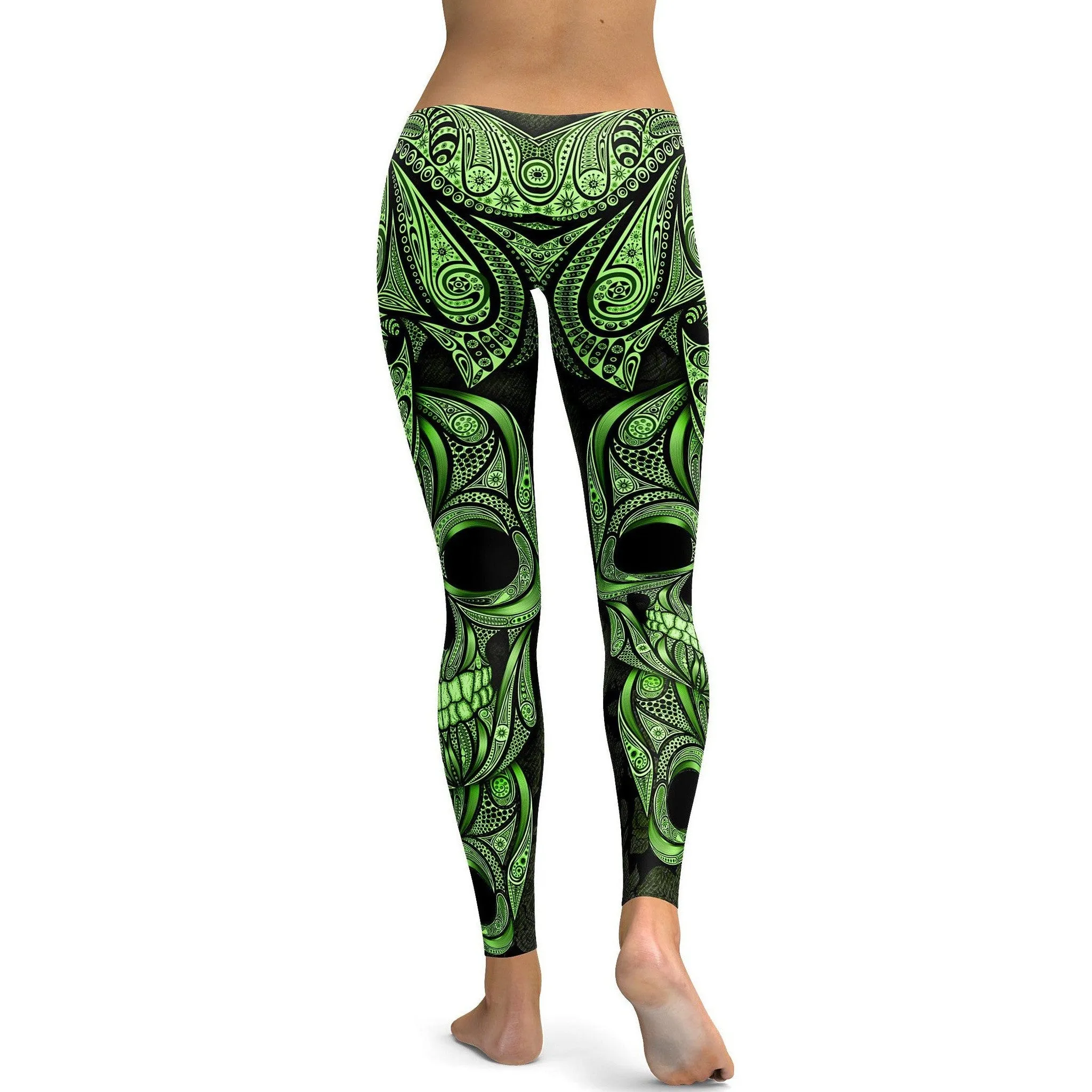 Green Ornamental Skull Leggings