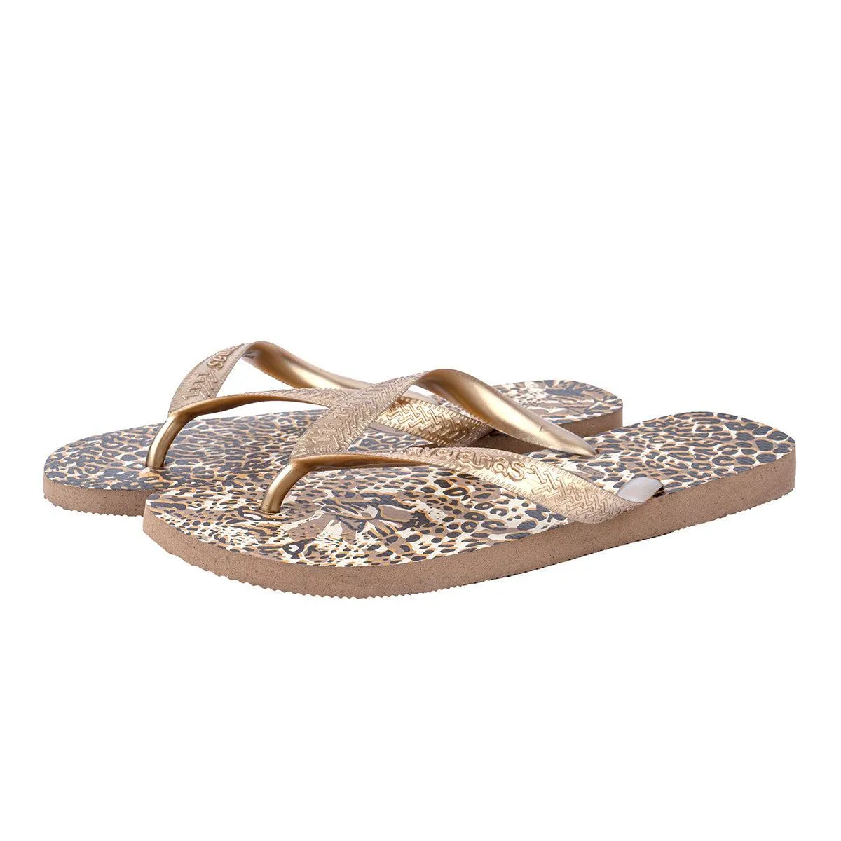 Havaianas Leopard Print Flip Flops Casual Sandals Rubber Gold Colour For Men