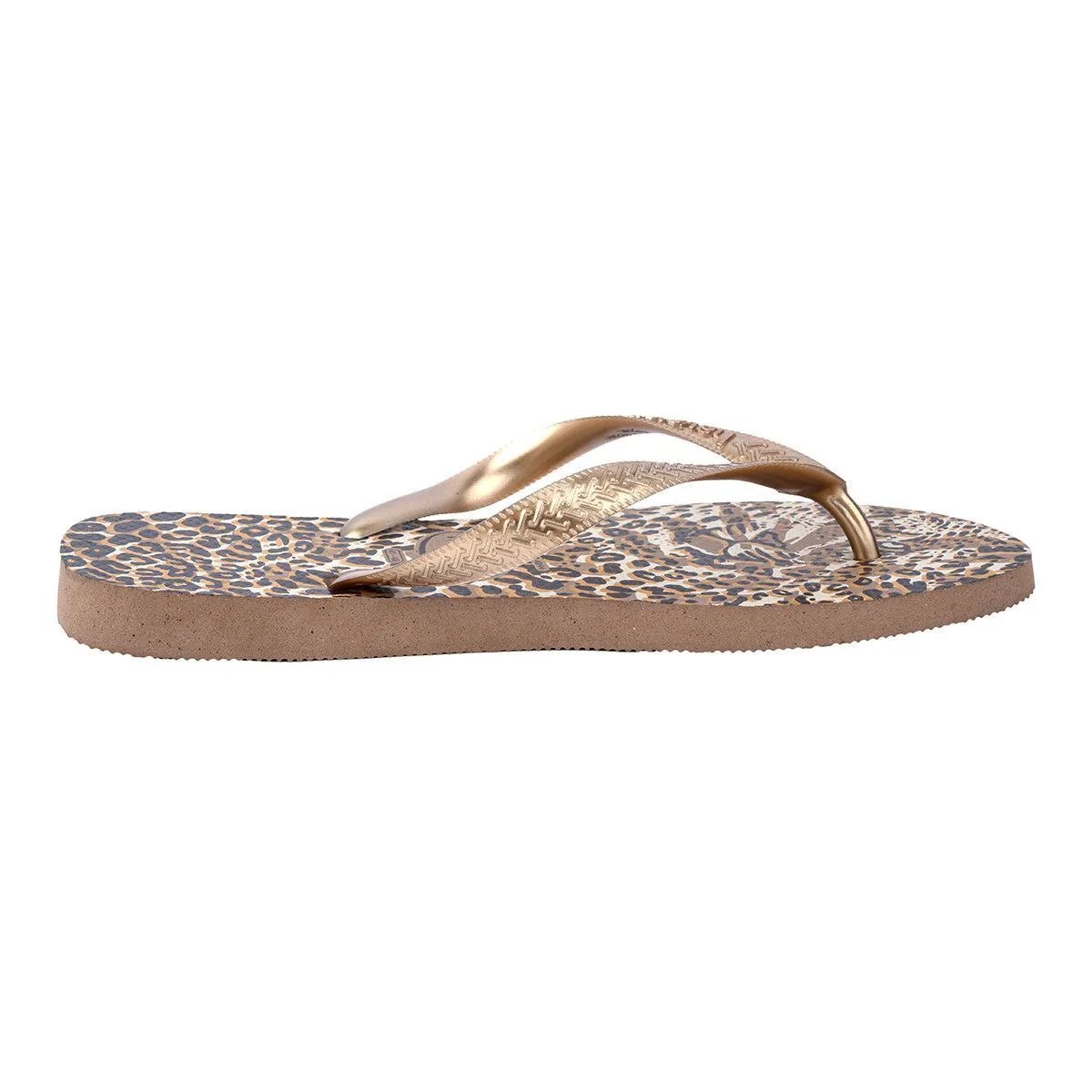 Havaianas Leopard Print Flip Flops Casual Sandals Rubber Gold Colour For Men