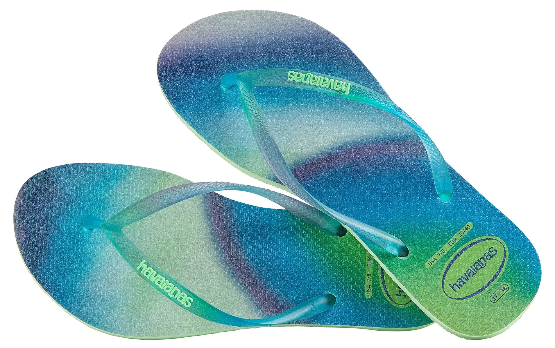 Havaianas Slim Metallic Logo In Blue Multi For Women