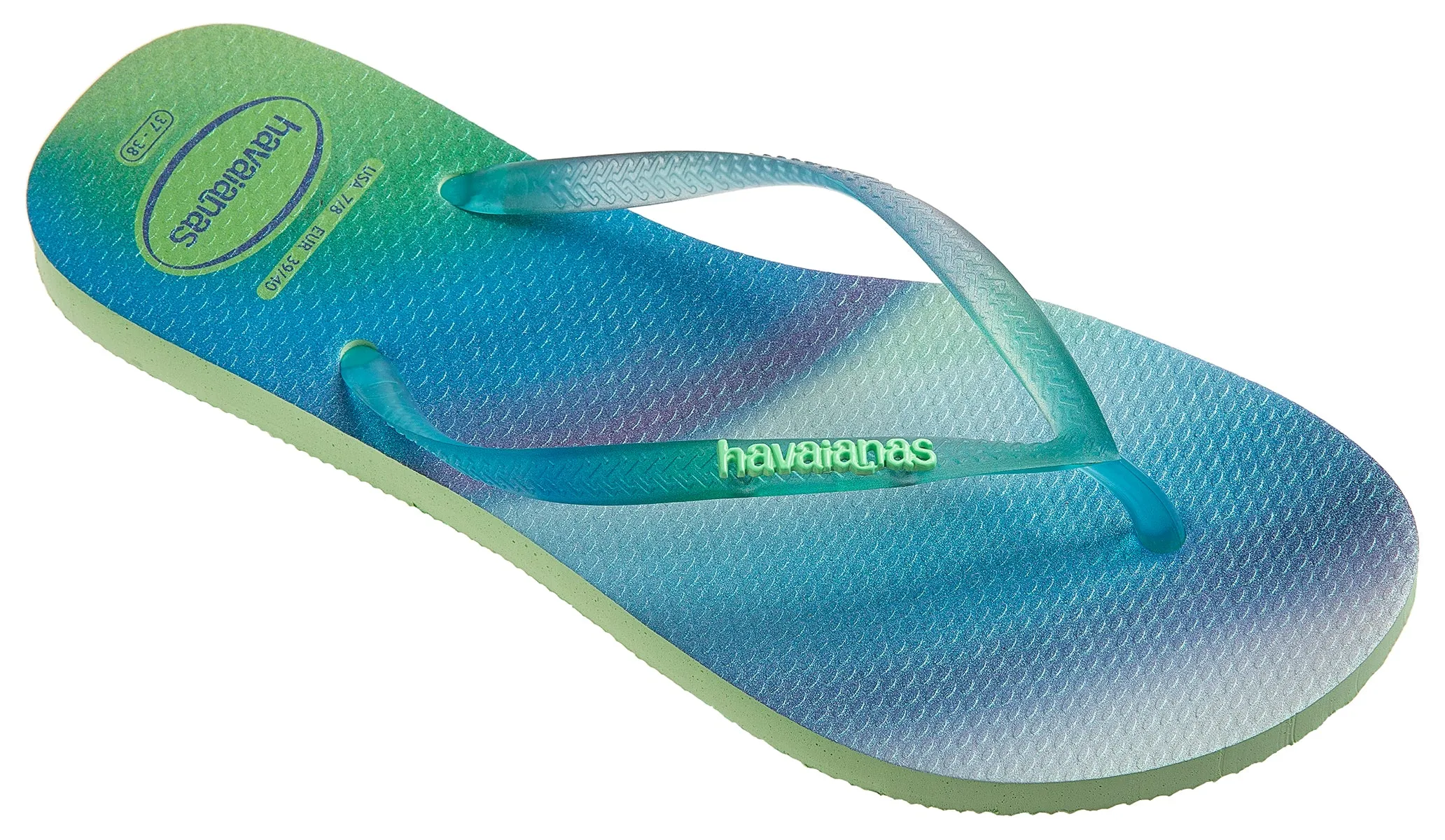 Havaianas Slim Metallic Logo In Blue Multi For Women