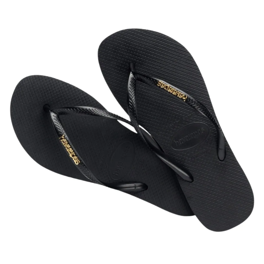 Havaianas Womens Slim Logo Metallic Flip Flop Sandals - Black Golden