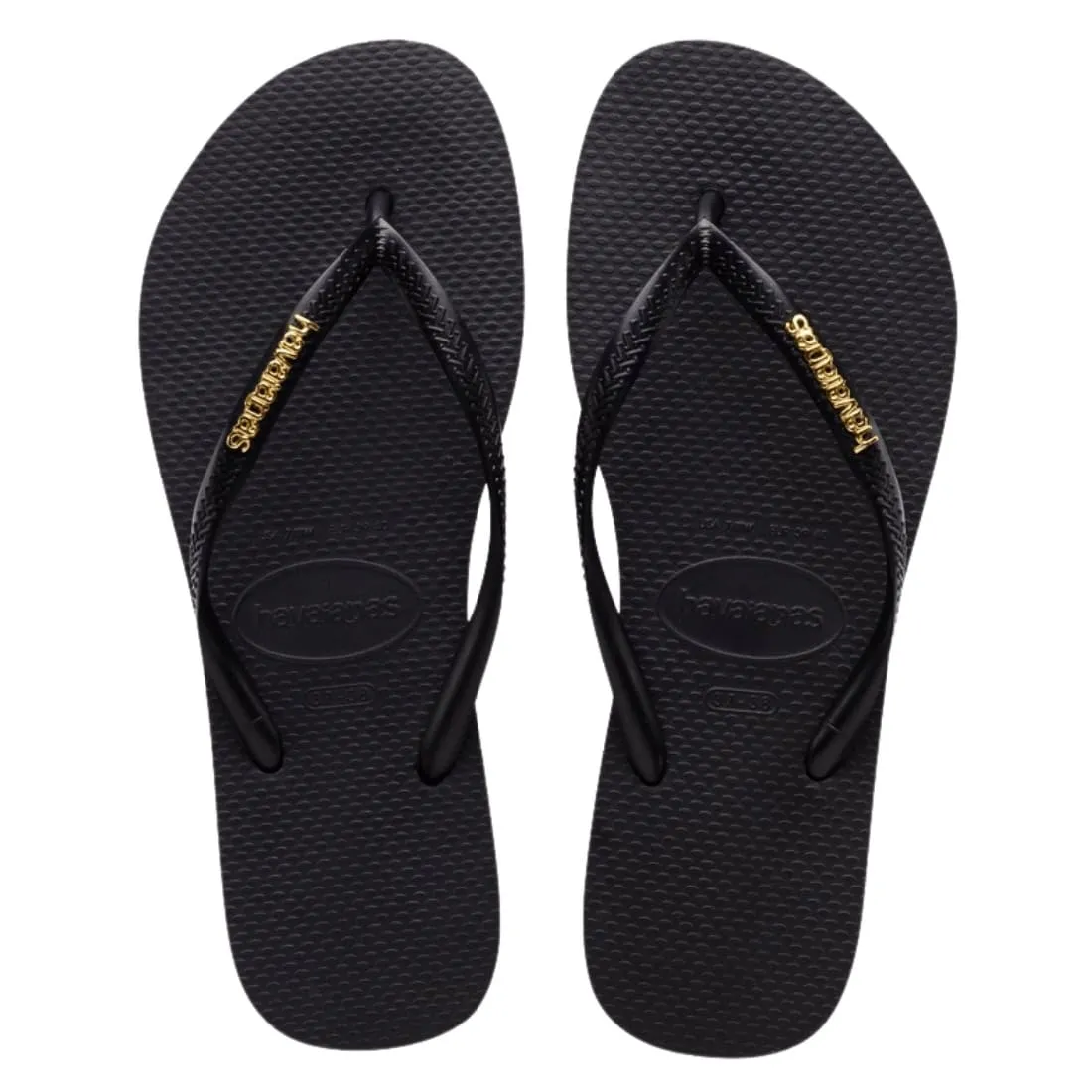 Havaianas Womens Slim Logo Metallic Flip Flop Sandals - Black Golden