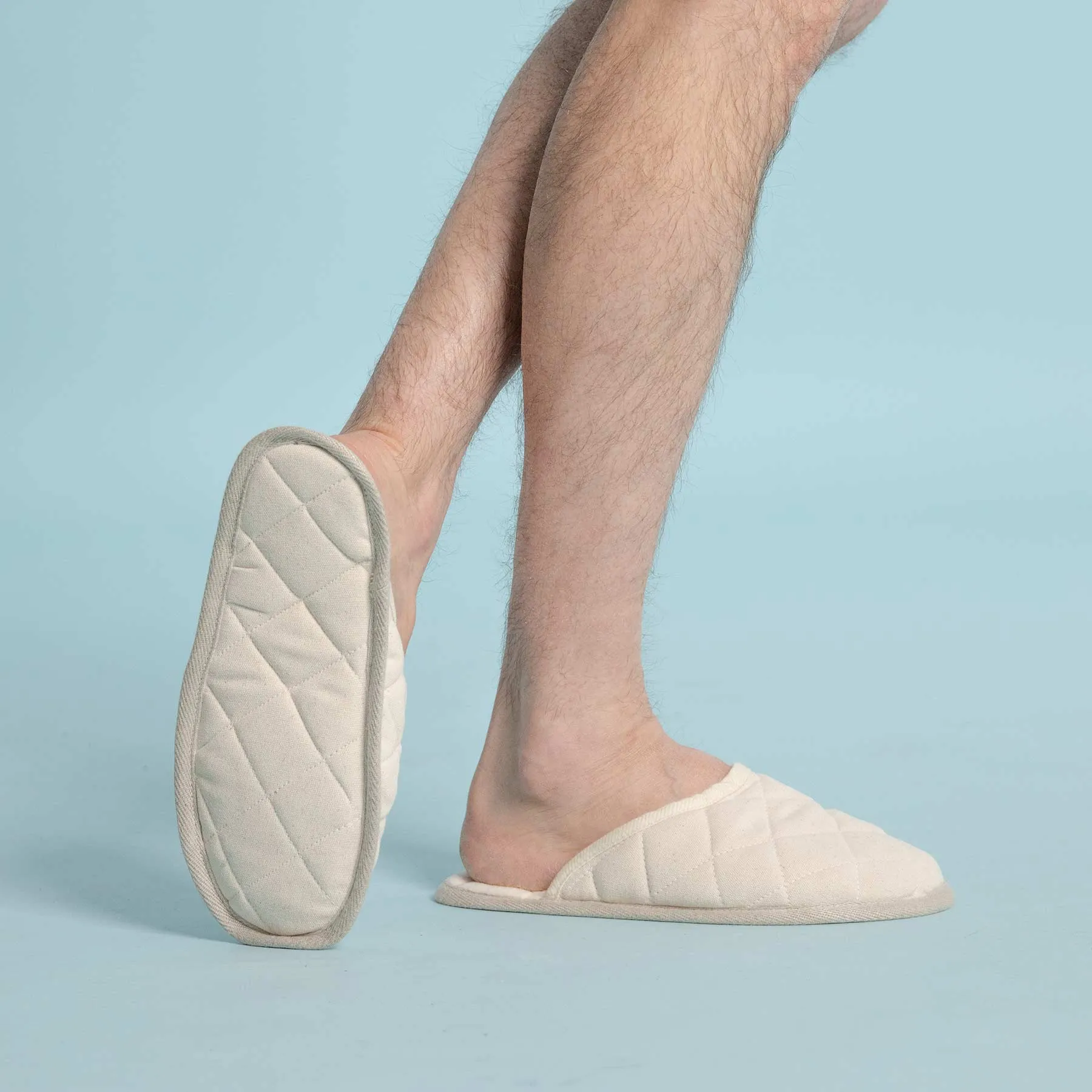 HOKKAIDO 100% Organic Cotton Quilted Slippers (Organic Cotton Fleece Lining) (Unisex, Elastic-free, Latex-free, Glue-free, Chemical-free) (Biodegradable)