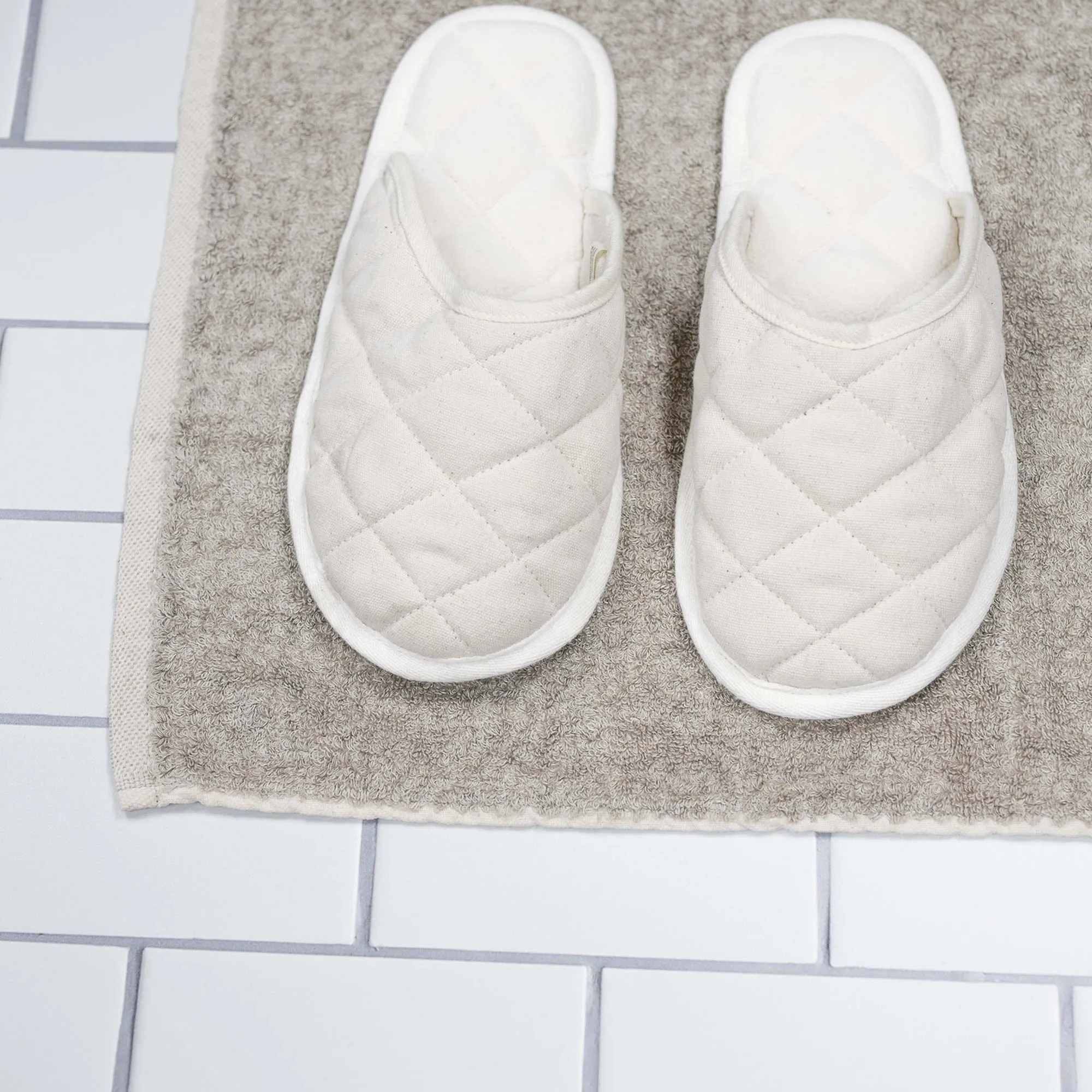 HOKKAIDO 100% Organic Cotton Quilted Slippers (Organic Cotton Fleece Lining) (Unisex, Elastic-free, Latex-free, Glue-free, Chemical-free) (Biodegradable)