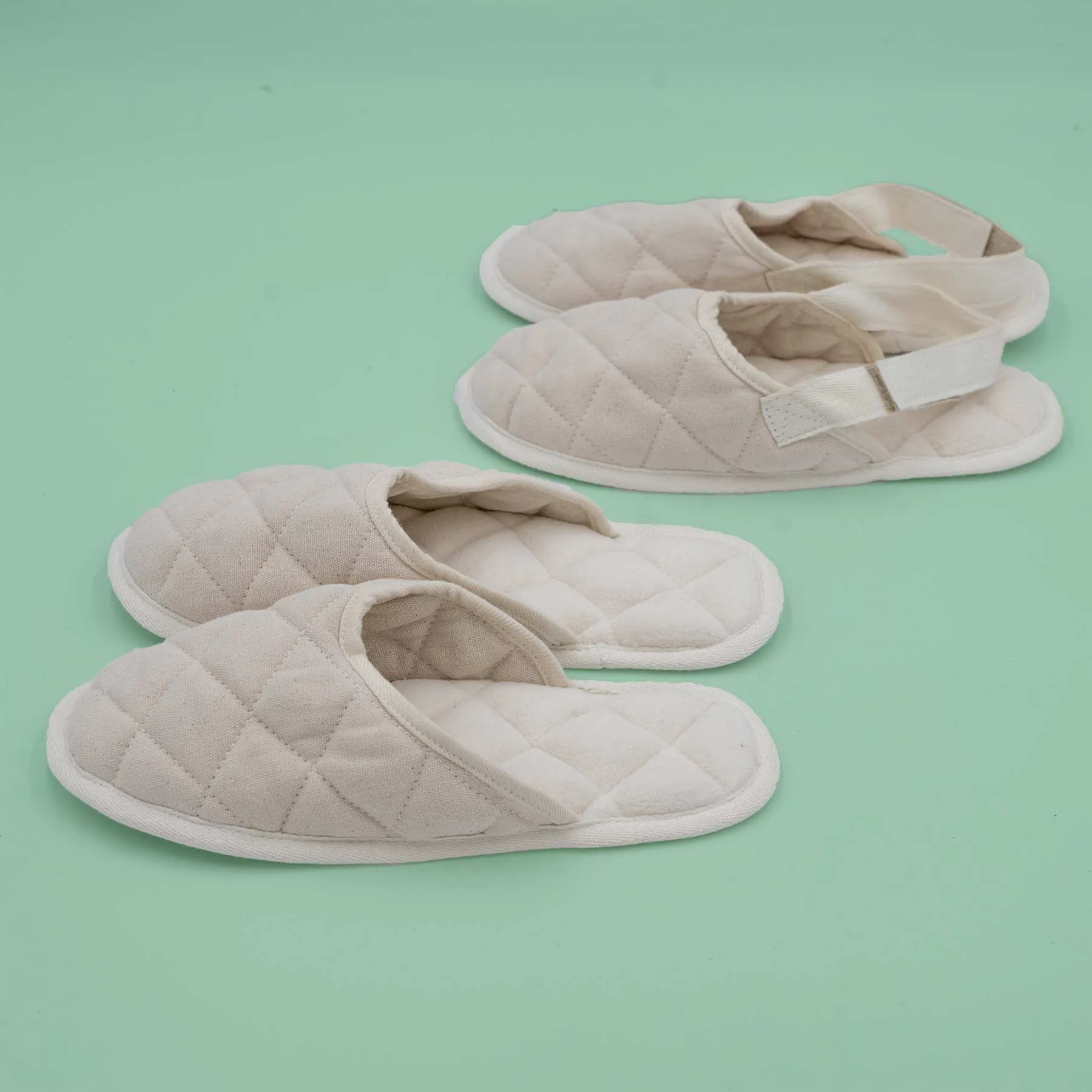 HOKKAIDO 100% Organic Cotton Quilted Slippers (Organic Cotton Fleece Lining) (Unisex, Elastic-free, Latex-free, Glue-free, Chemical-free) (Biodegradable)