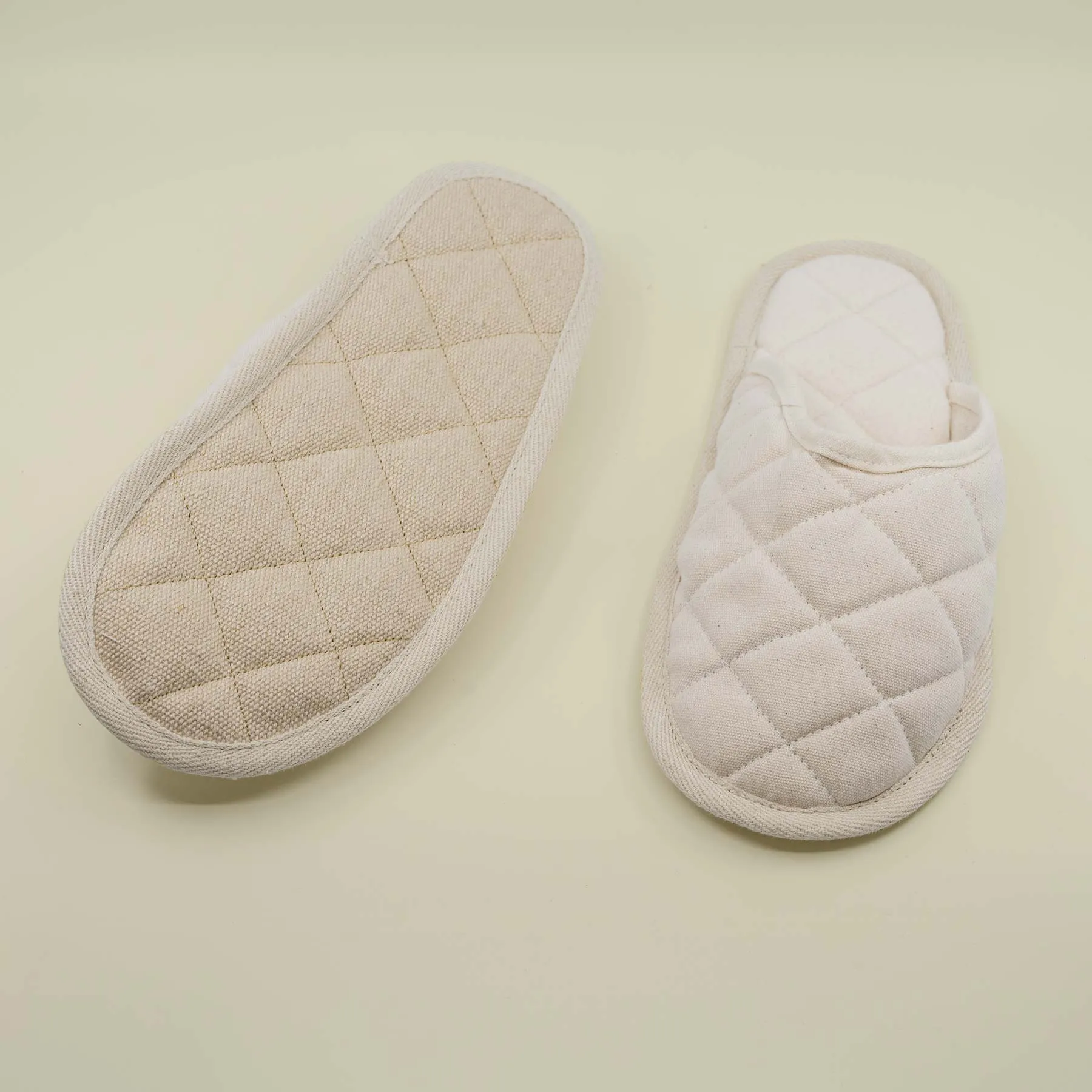 HOKKAIDO 100% Organic Cotton Quilted Slippers (Organic Cotton Fleece Lining) (Unisex, Elastic-free, Latex-free, Glue-free, Chemical-free) (Biodegradable)