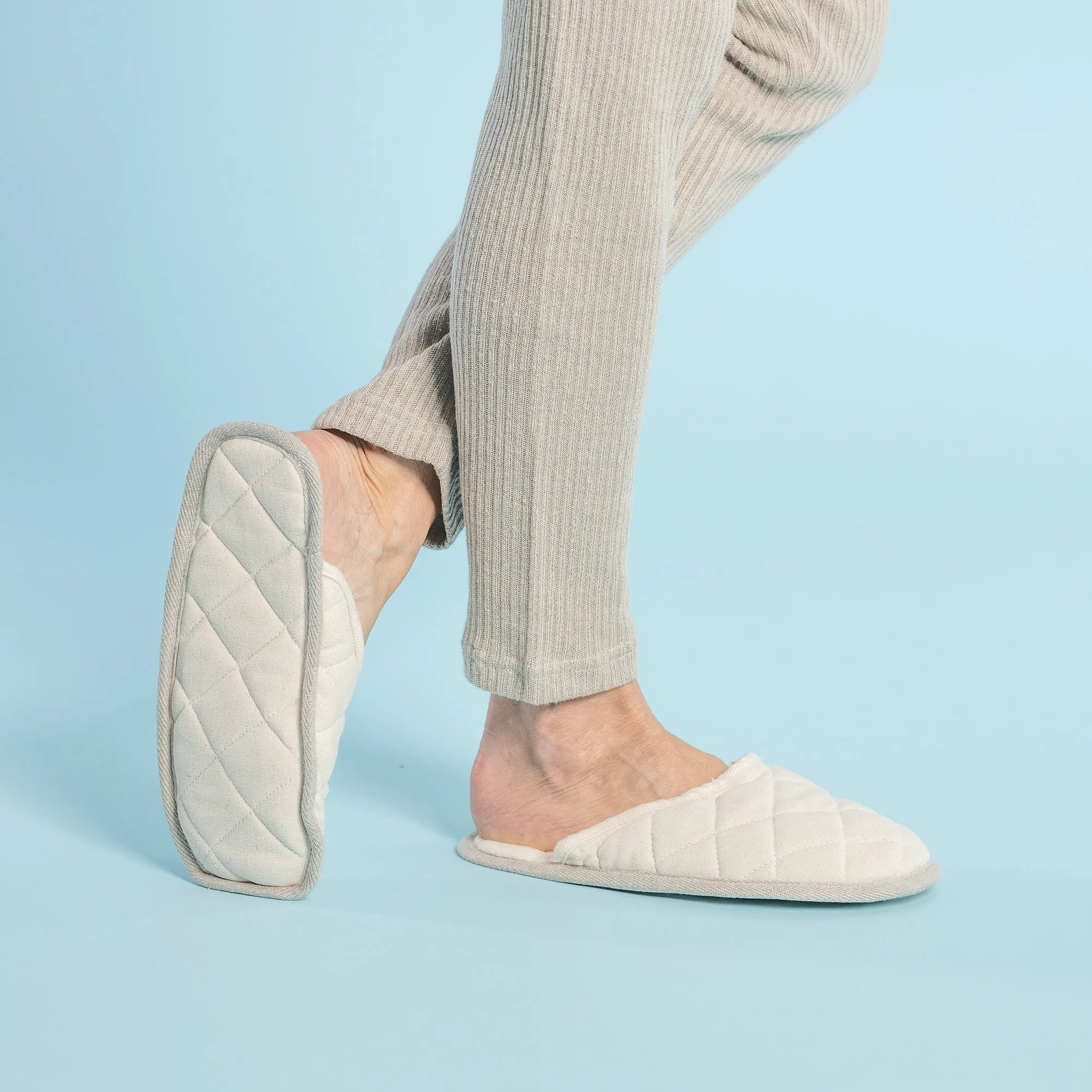 HOKKAIDO 100% Organic Cotton Quilted Slippers (Organic Cotton Fleece Lining) (Unisex, Elastic-free, Latex-free, Glue-free, Chemical-free) (Biodegradable)