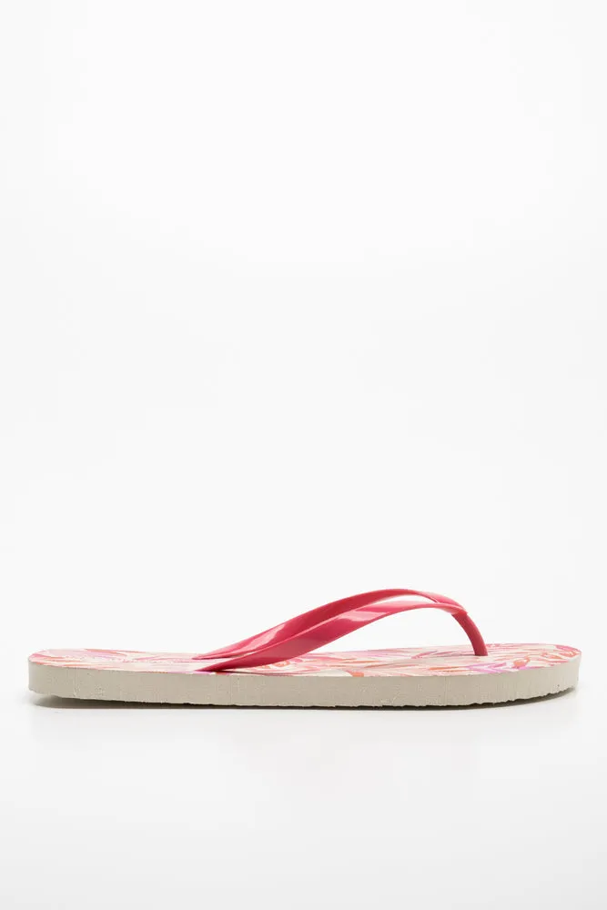 Leaf Print Flip Flop Pink