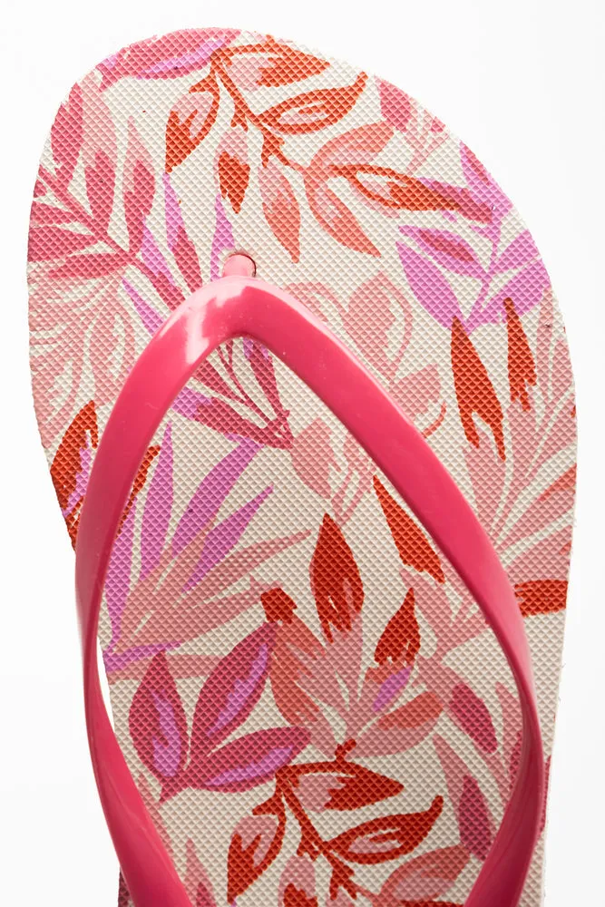 Leaf Print Flip Flop Pink